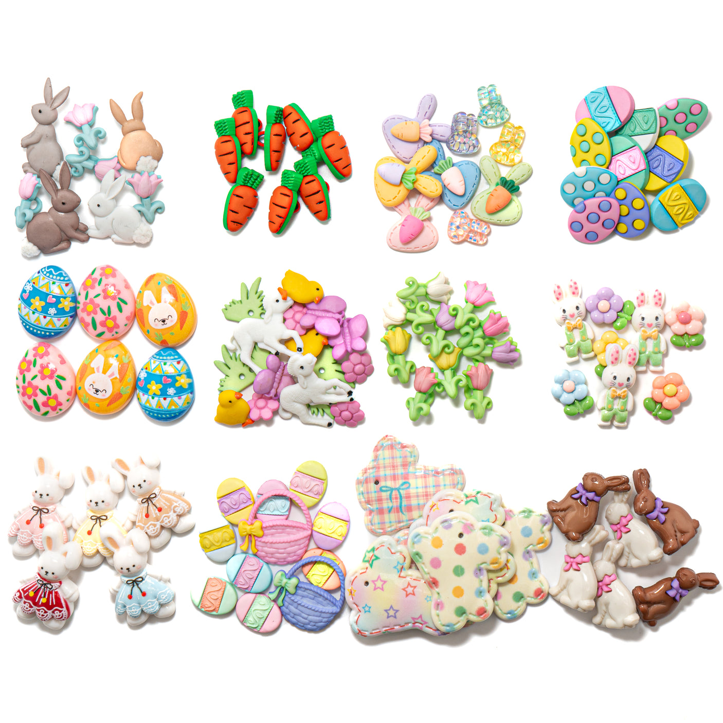 12 Pack Easter Bundle Multi Color Animals Bunnies Flowers Holiday Themed, 80+ Pieces