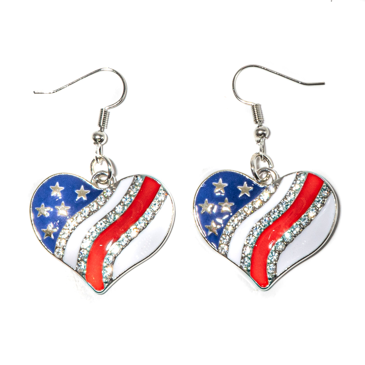 Patriotic Rhinestone Heart Earrings