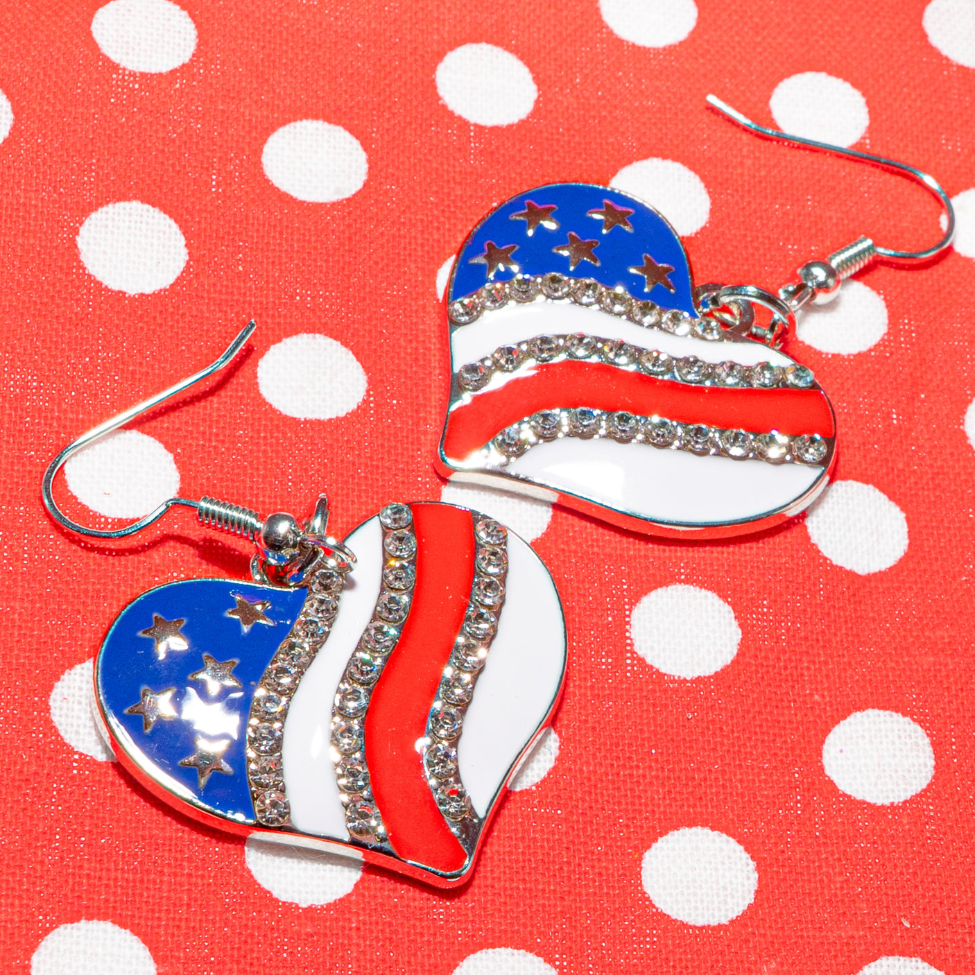 Patriotic Rhinestone Heart Earrings