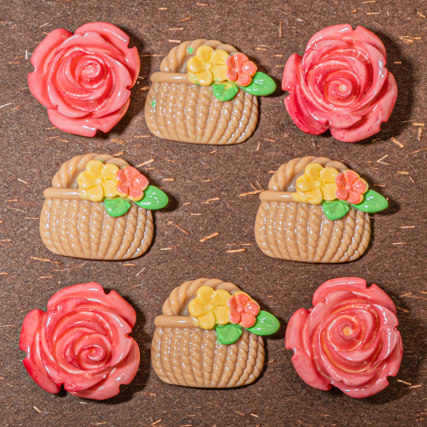 A Basket Of Roses Flower Themed Buttons