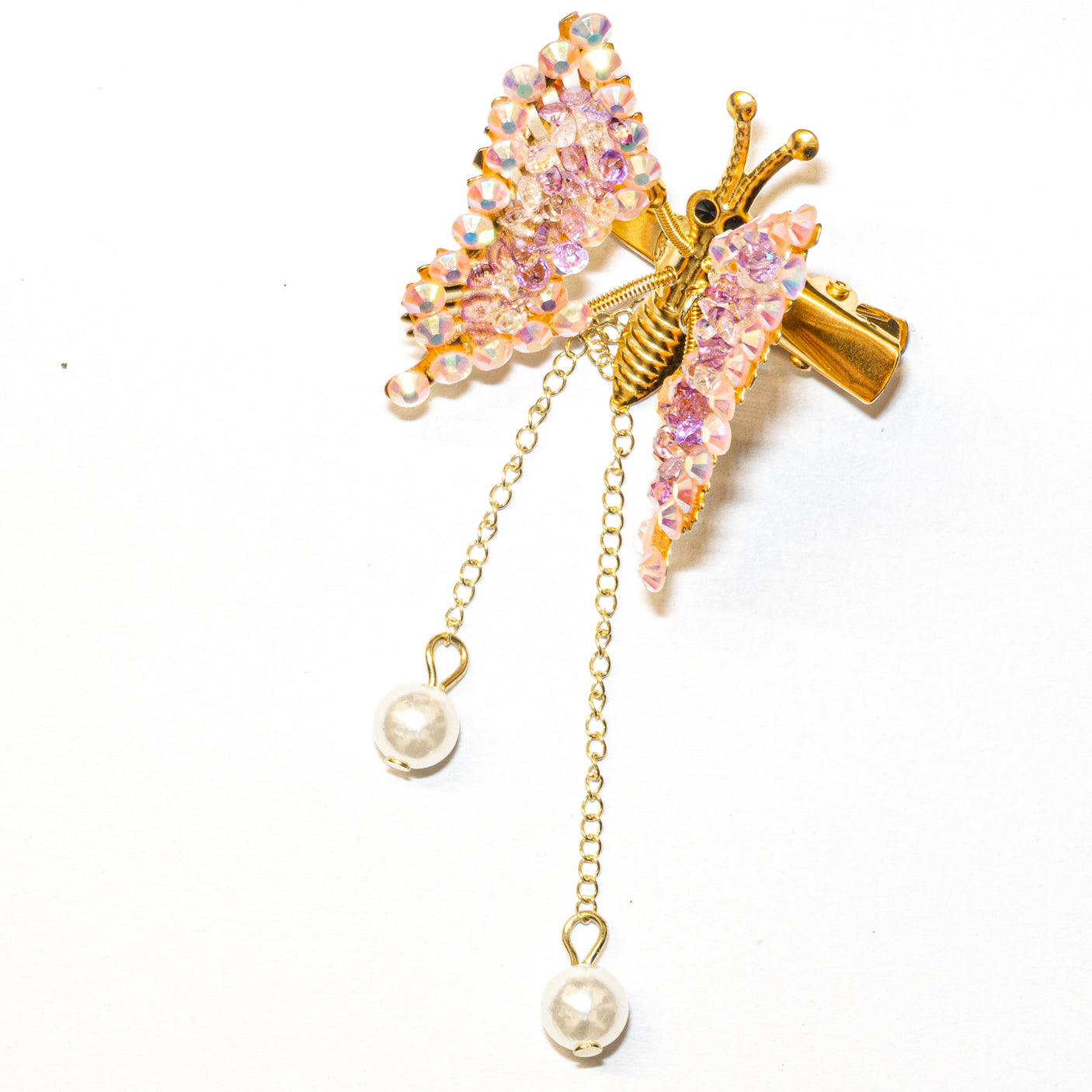 Rhinestone Pearl Drop Butterfly Hair Clip