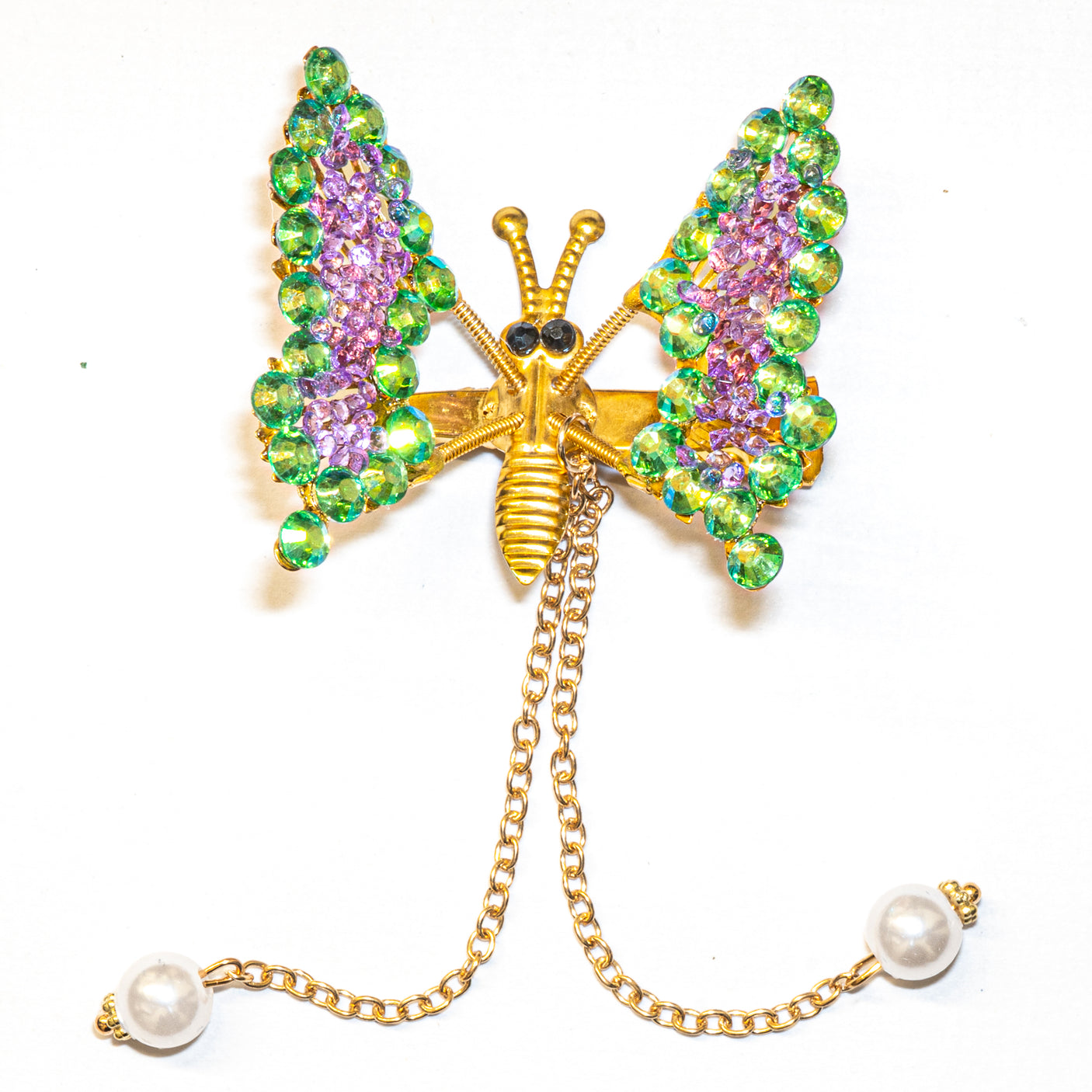 Rhinestone Pearl Drop Butterfly Hair Clip
