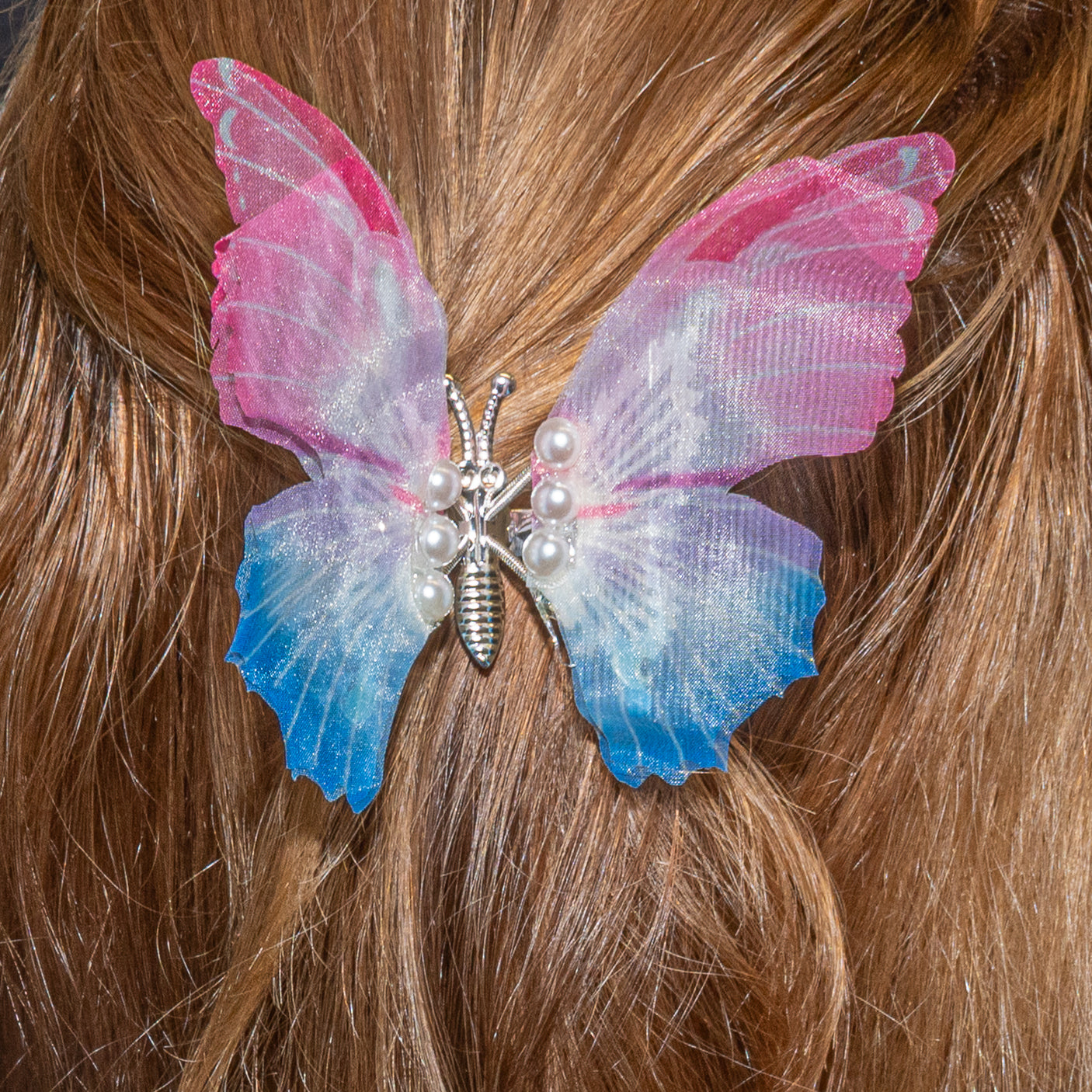 Chiffon Pearl Butterfly Hair Clip