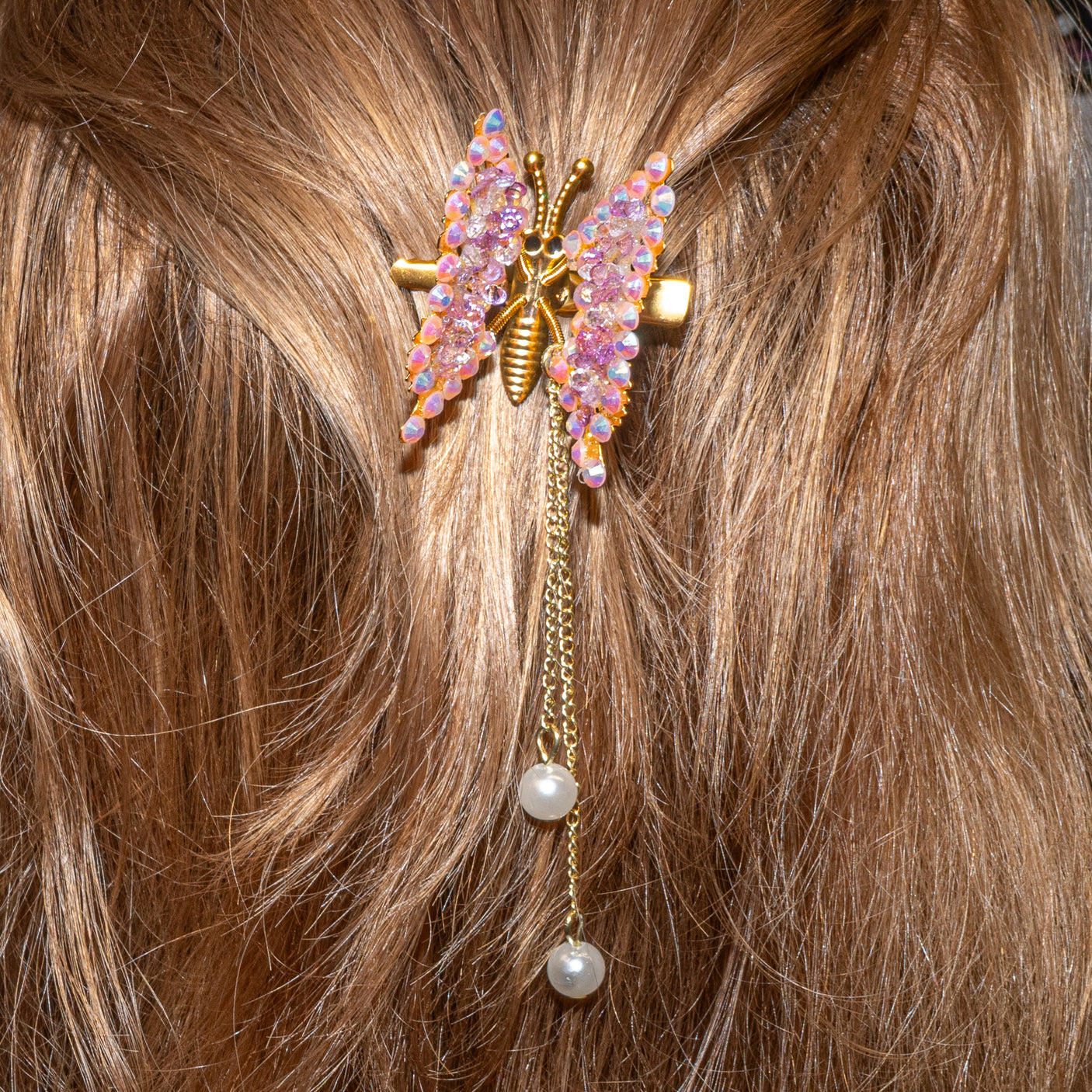 Rhinestone Pearl Drop Butterfly Hair Clip