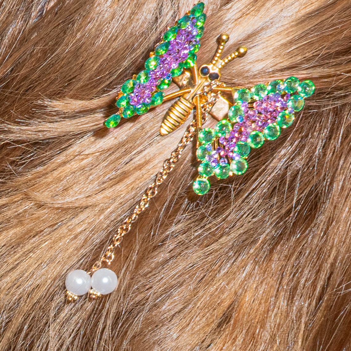 Rhinestone Pearl Drop Butterfly Hair Clip