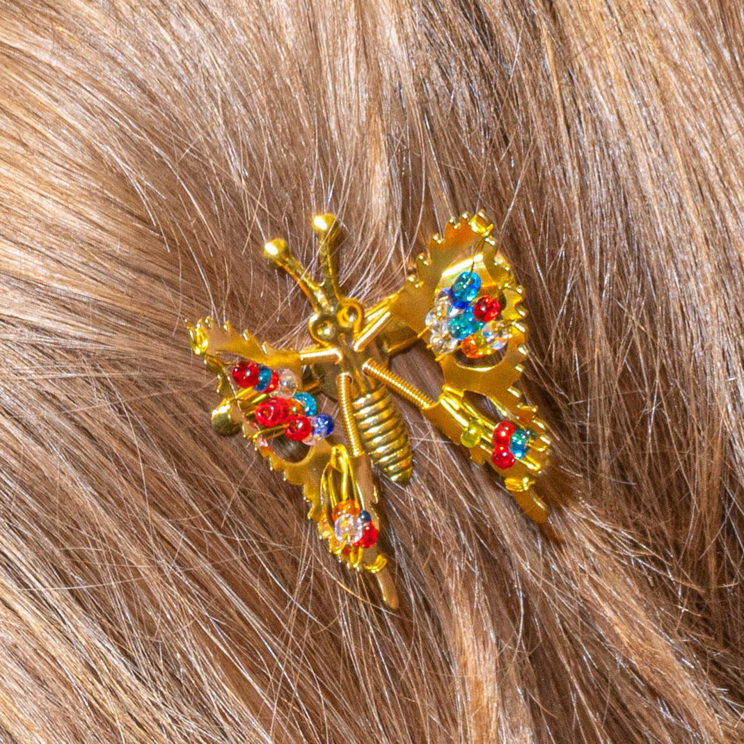 Rainbow Beaded Butterfly Clips