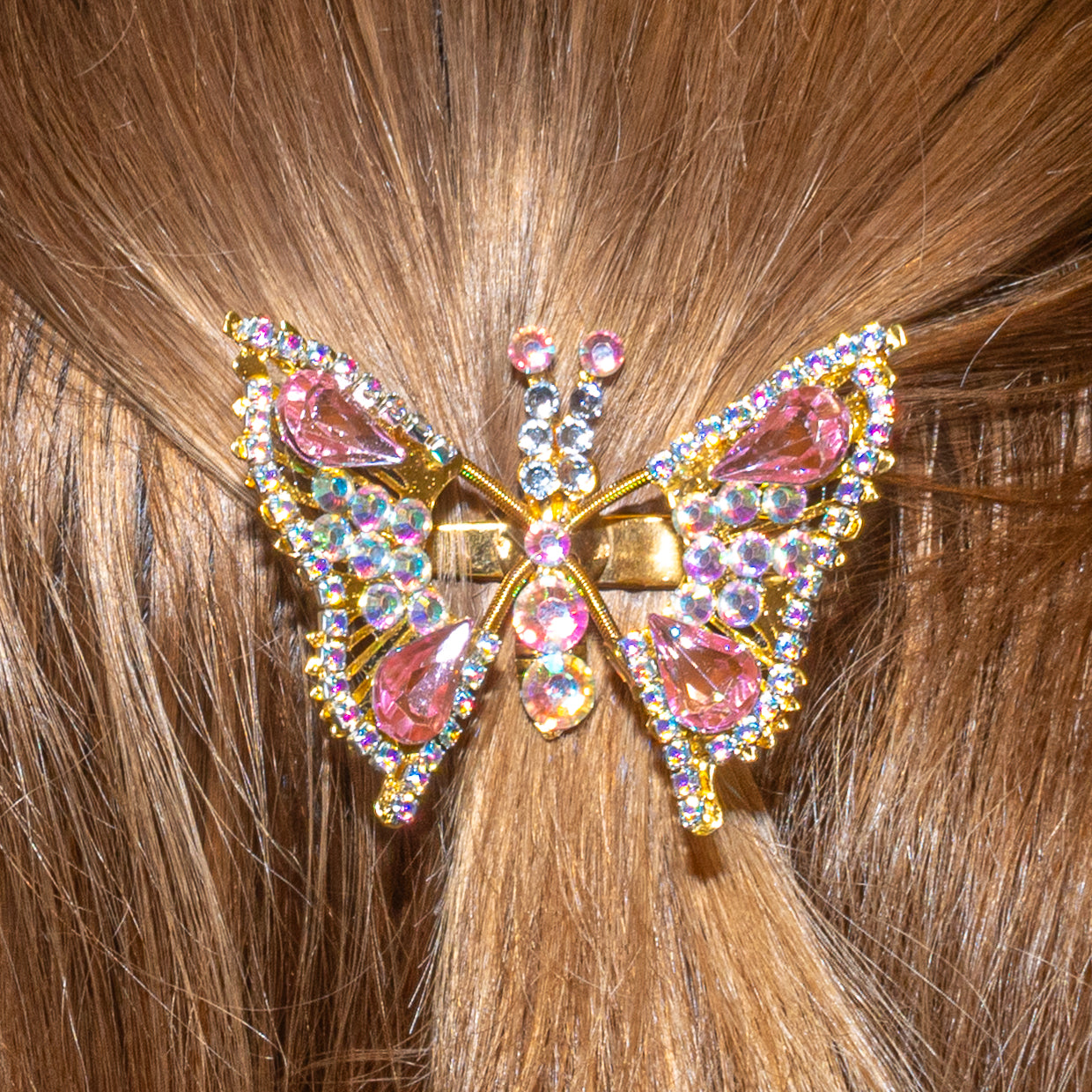 Rhinestone Sparkle Gold Butterfly Hair Clips