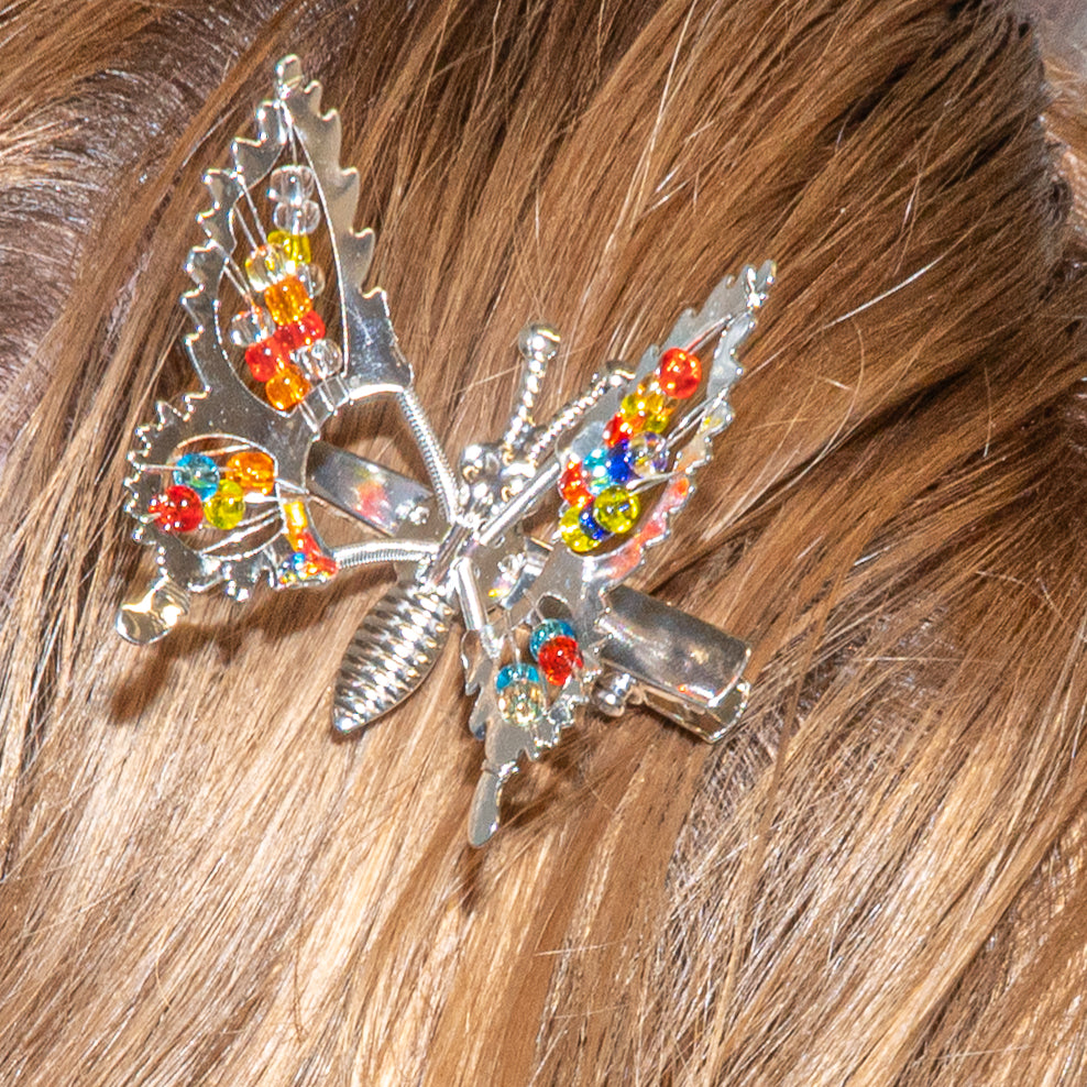 Rainbow Beaded Butterfly Clips