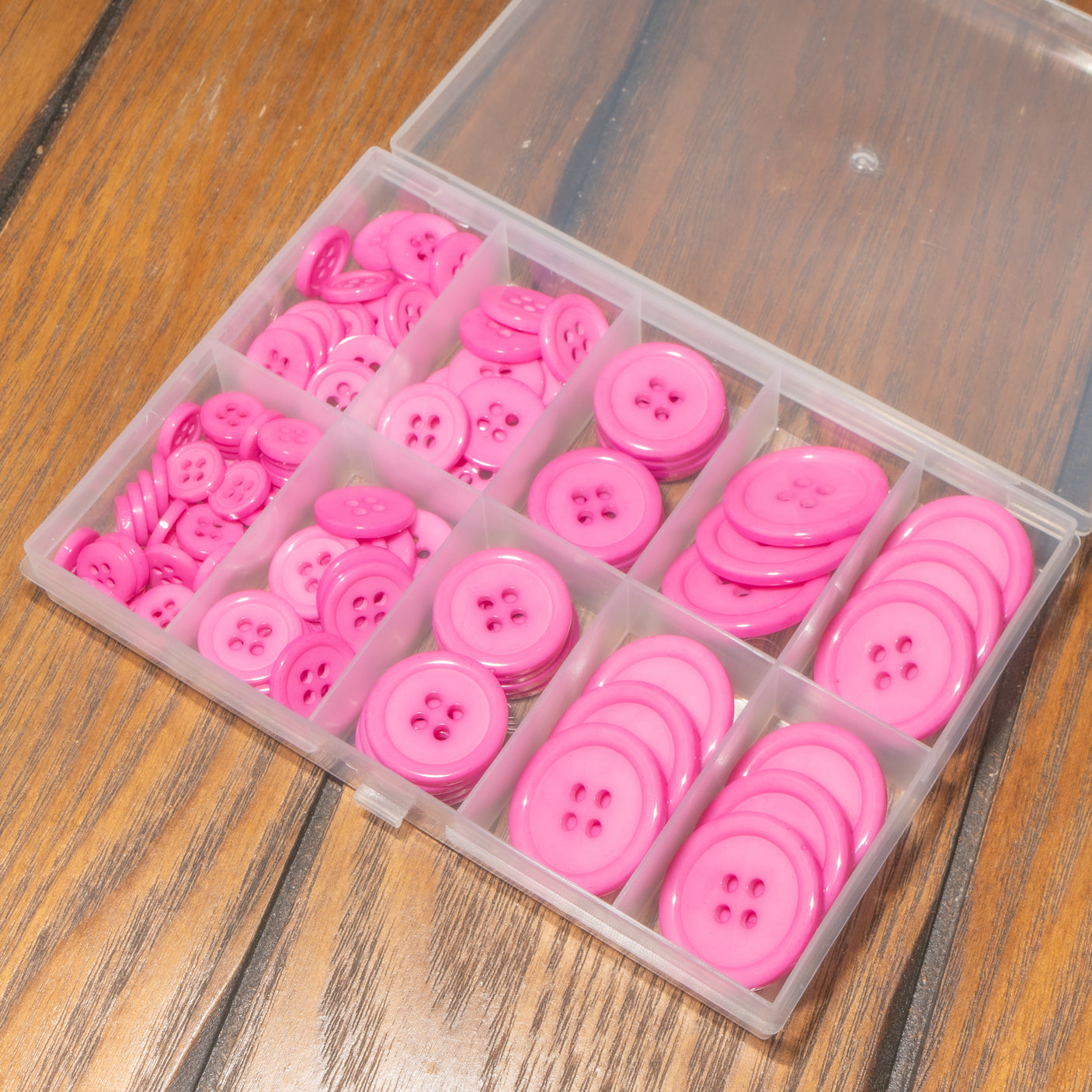 100-Piece Brilliant Rose Pink 4-Hole Resin Button Mix