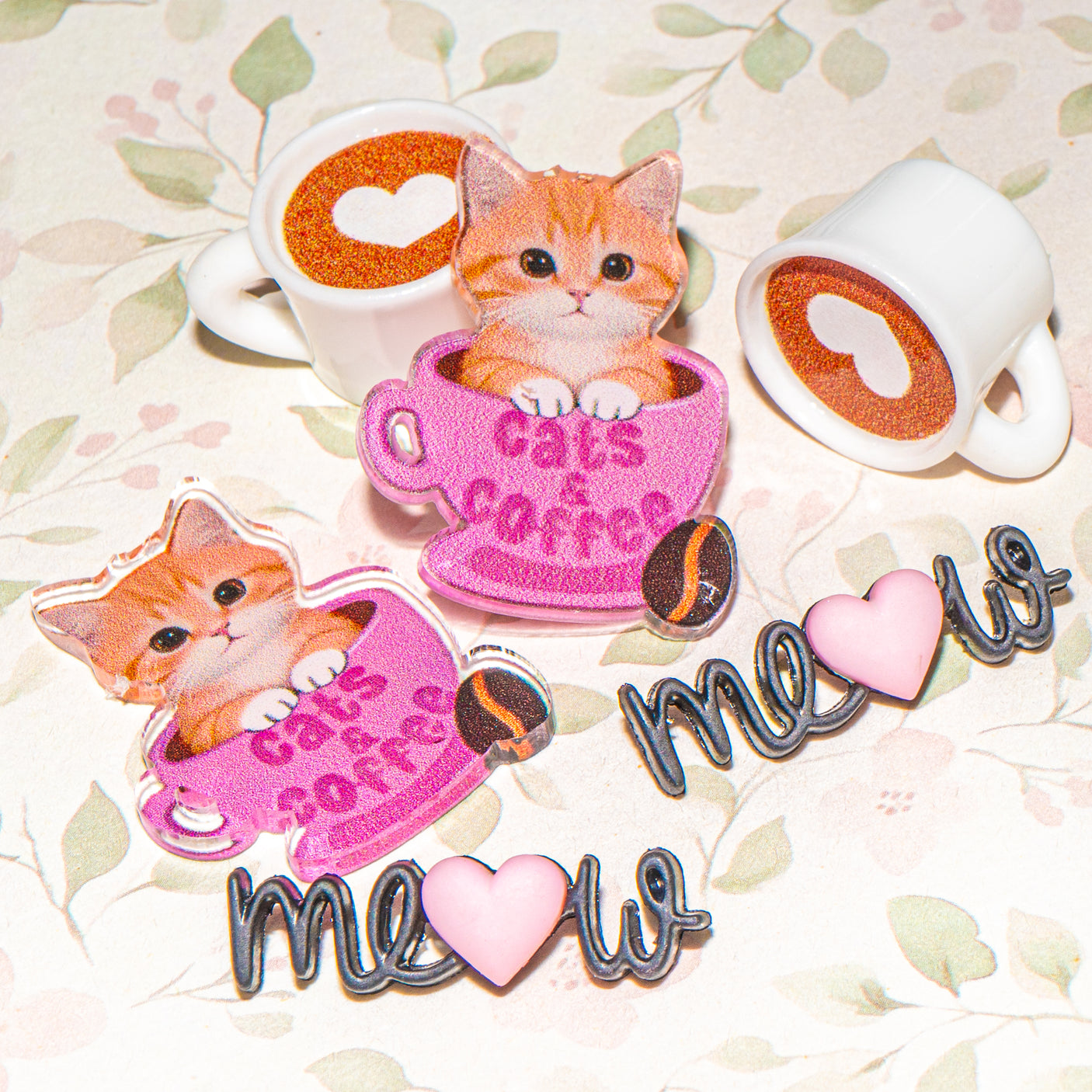 Orange Cat and Coffee Craft Buttons