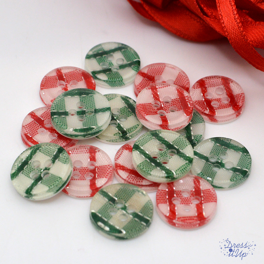 Christmas Plaid 15mm 4-Hole Buttons