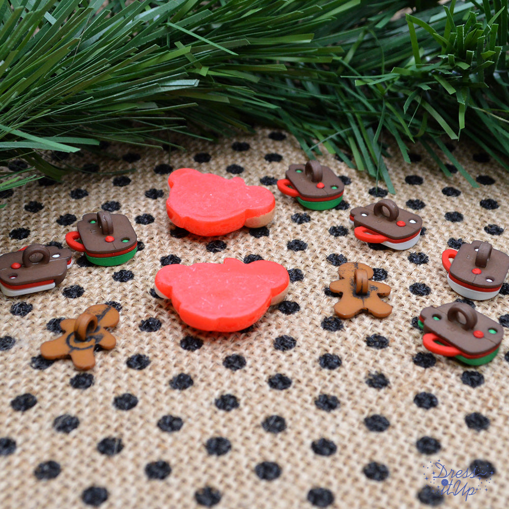 Cocoa, Cookies, and Christmas Movies Gingerbread Mugs Holiday Themed Buttons