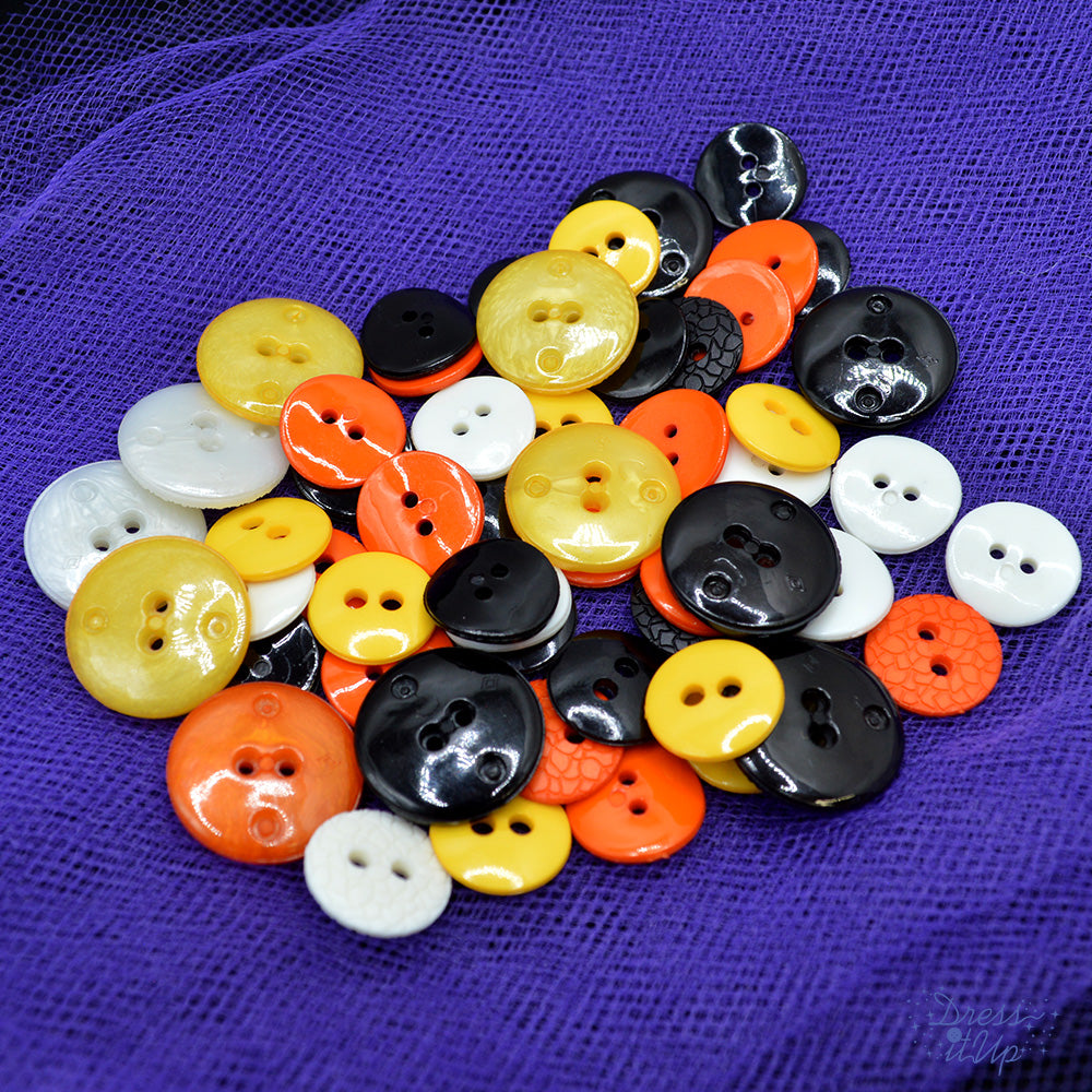 Colors Of Halloween Orange Yellow Black White 2-Hole Holiday Themed Buttons