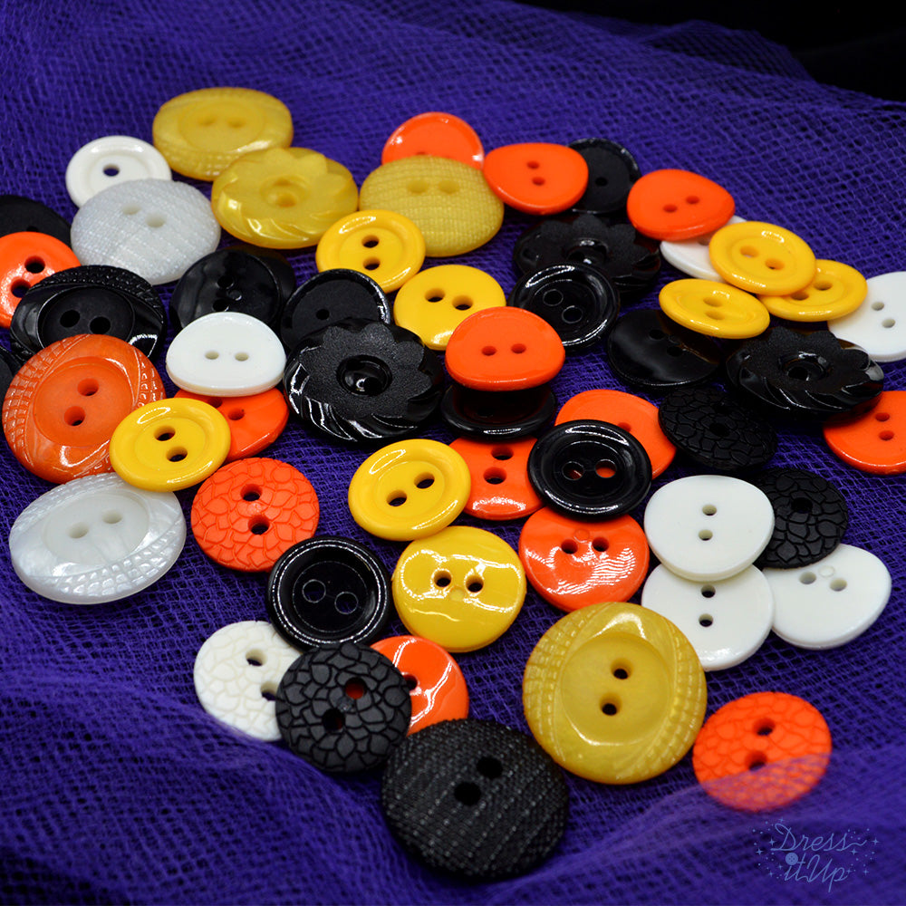 Colors Of Halloween Orange Yellow Black White 2-Hole Holiday Themed Buttons