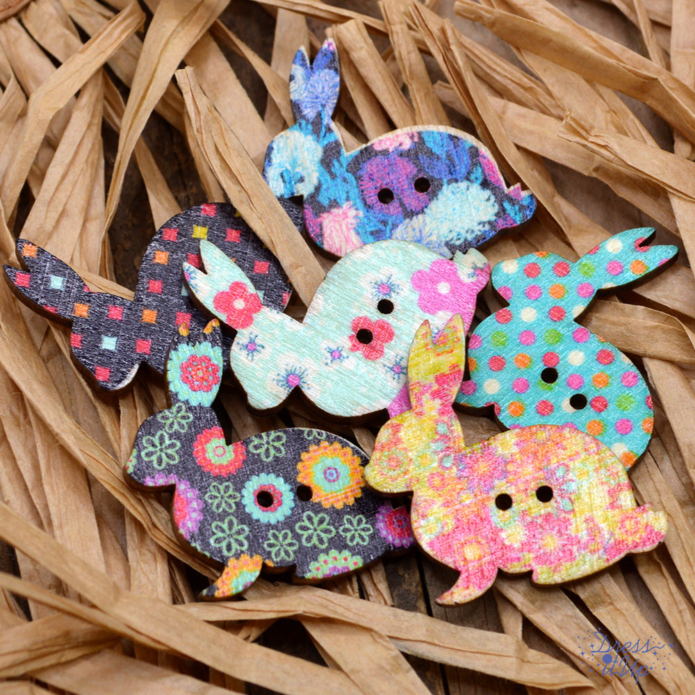 Country Bunny 2-Hole Multi Color Rabbit Animal Nature Rustic Wood Buttons