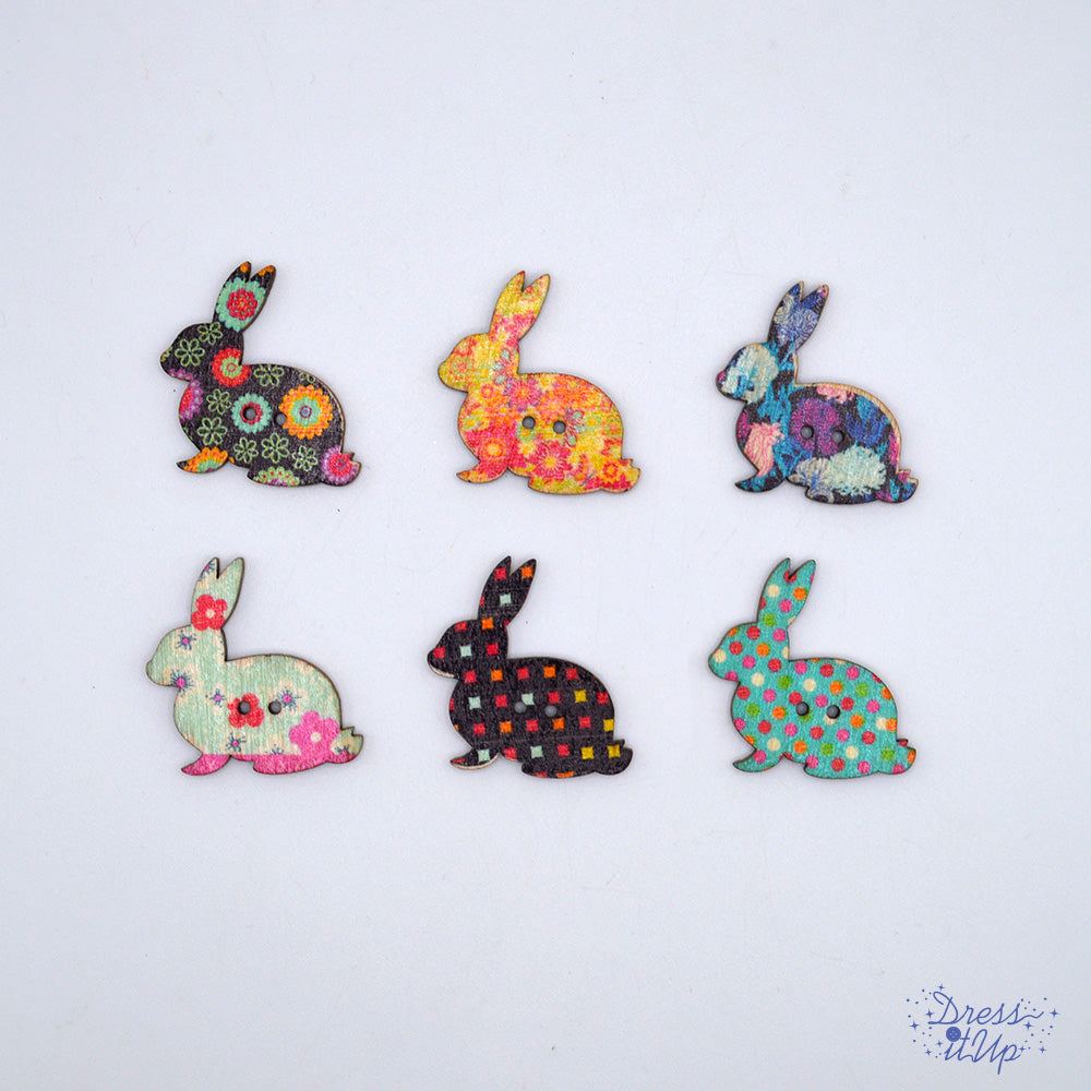 Country Bunny 2-Hole Multi Color Rabbit Animal Nature Rustic Wood Buttons