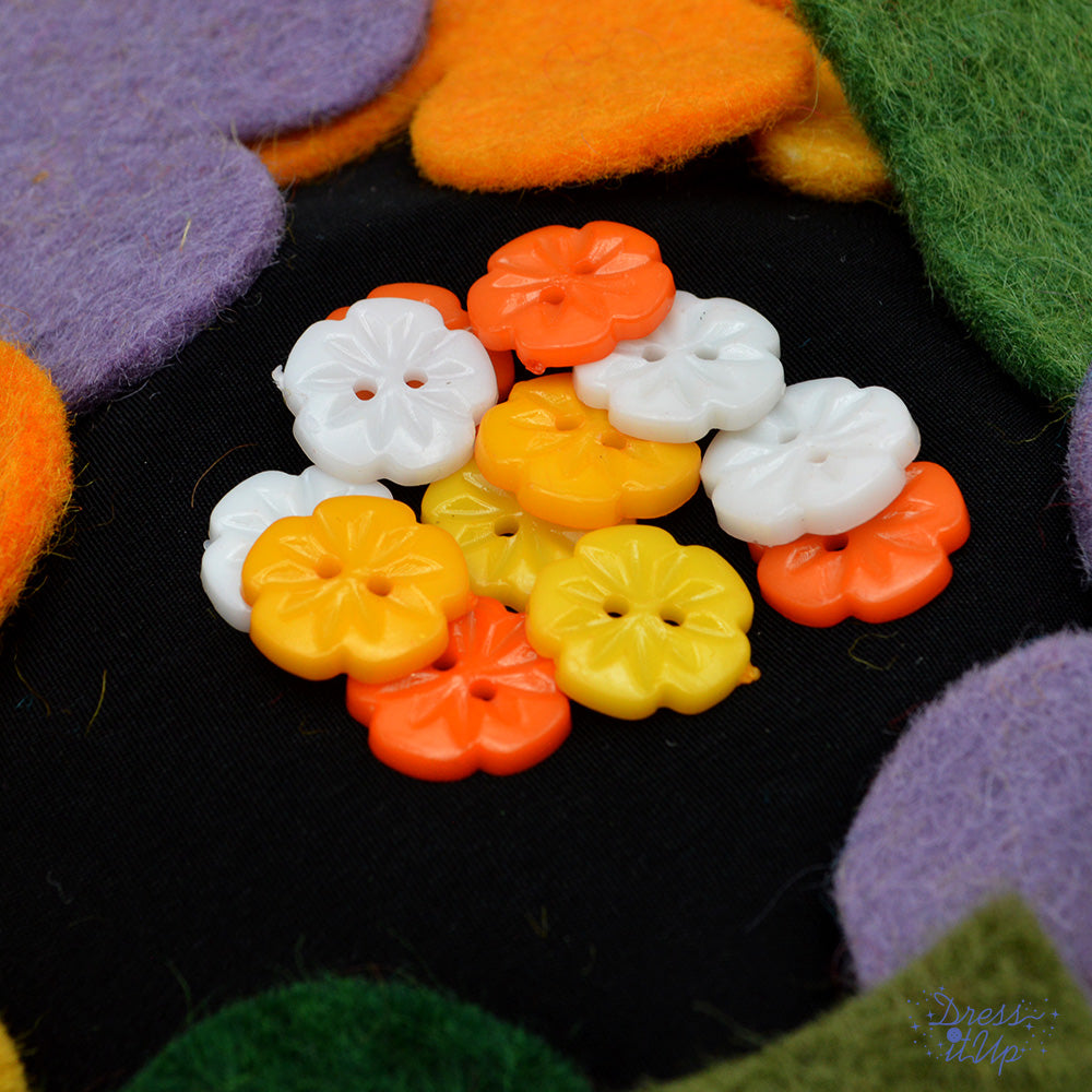 Faboolous Florals Yellow Orange White Flowers 2-Hole Halloween Themed Buttons