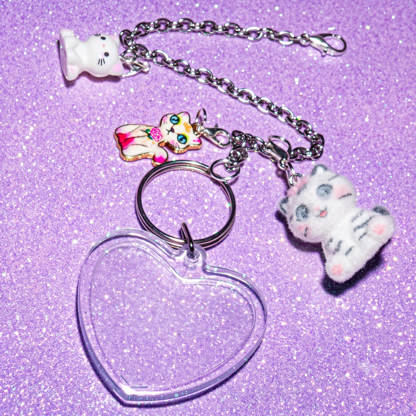Photo Keychain Set in White Cats
