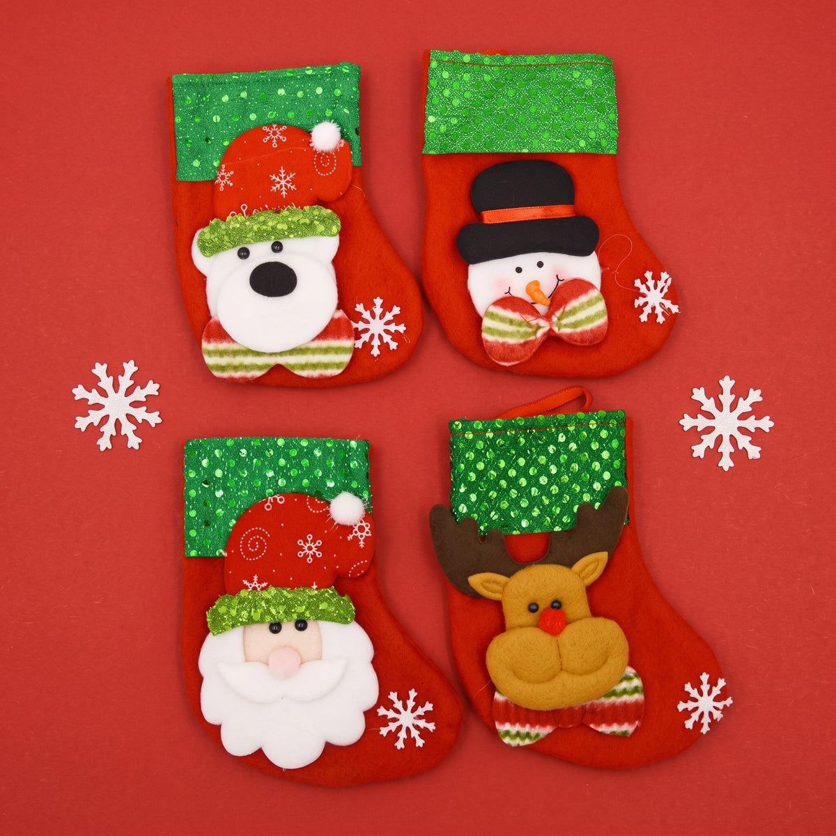 Red & Green Sequin Christmas Character Stockings