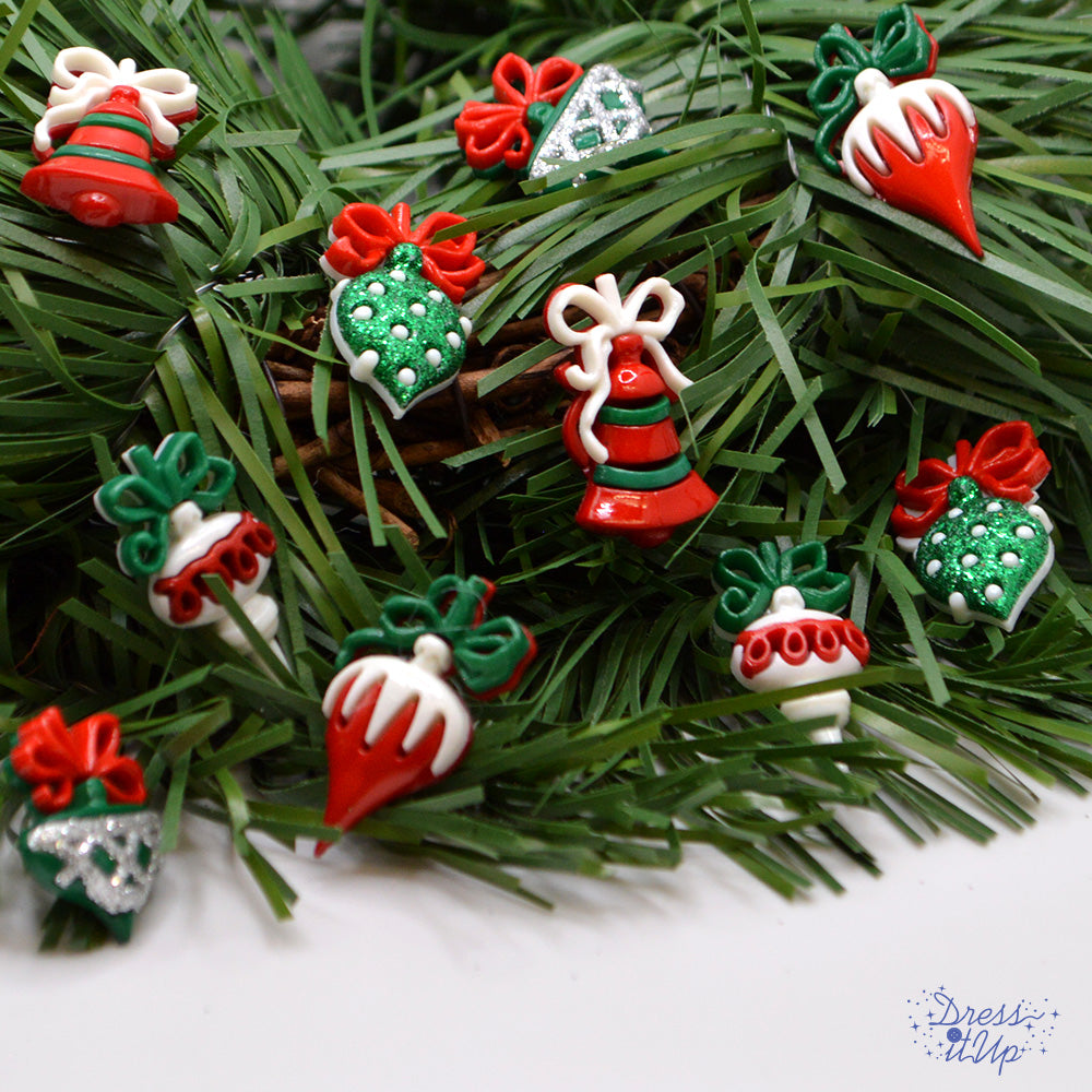 Holiday Ornaments 10pcs Sewing Shank Embellishments Red White Green Christmas Themed