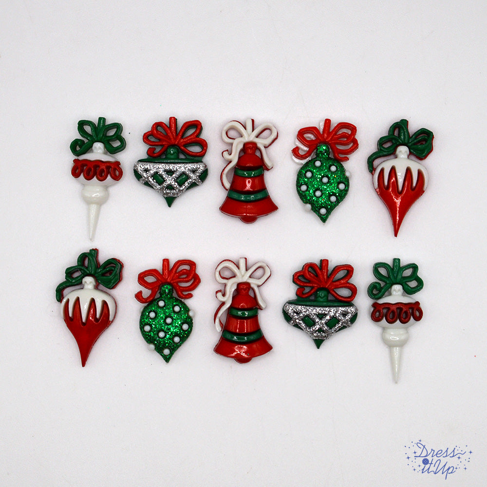 Holiday Ornaments 10pcs Sewing Shank Embellishments Red White Green Christmas Themed
