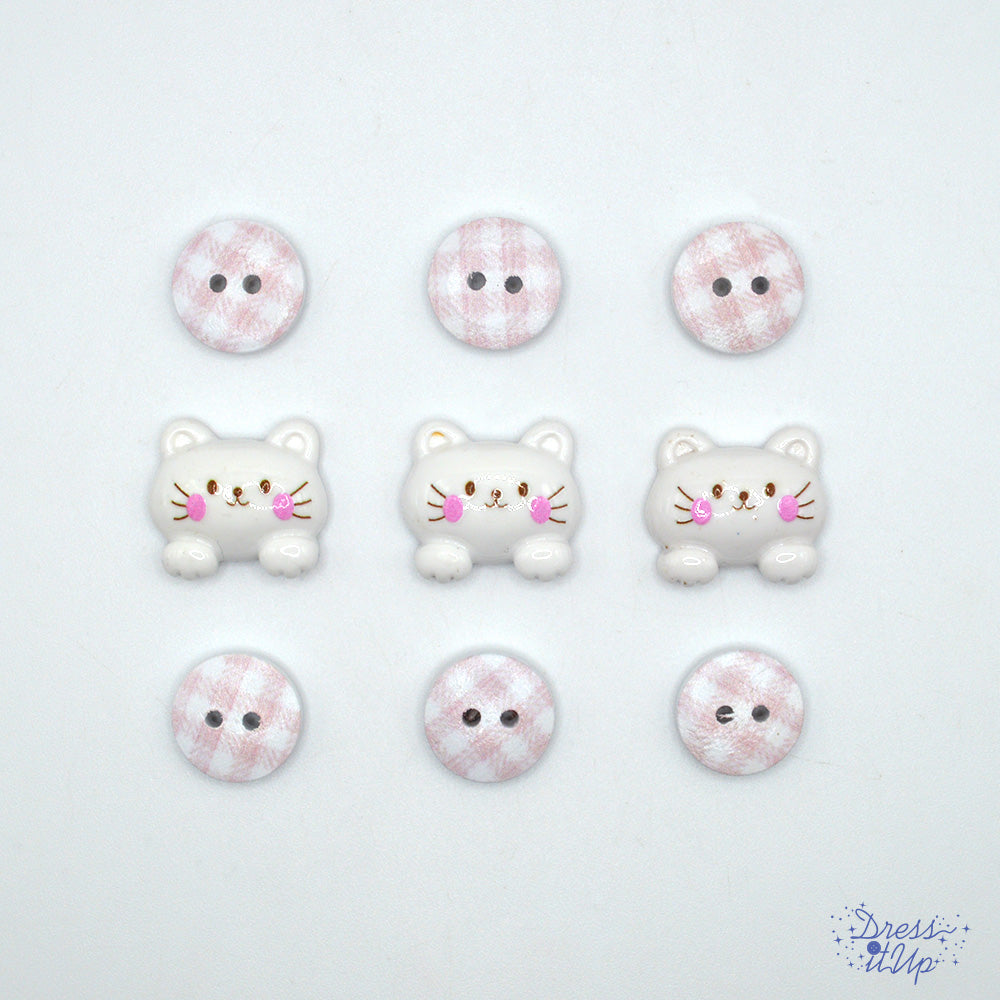 How Do You Like Meow Pink White Cat Themed Flat Back and Sew Thru Buttons