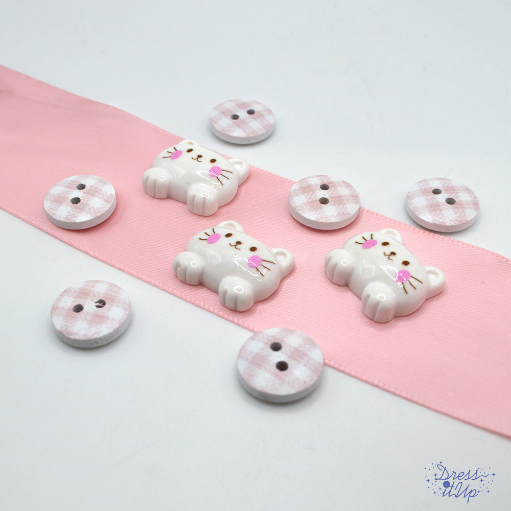 How Do You Like Meow Pink White Cat Themed Flat Back and Sew Thru Buttons
