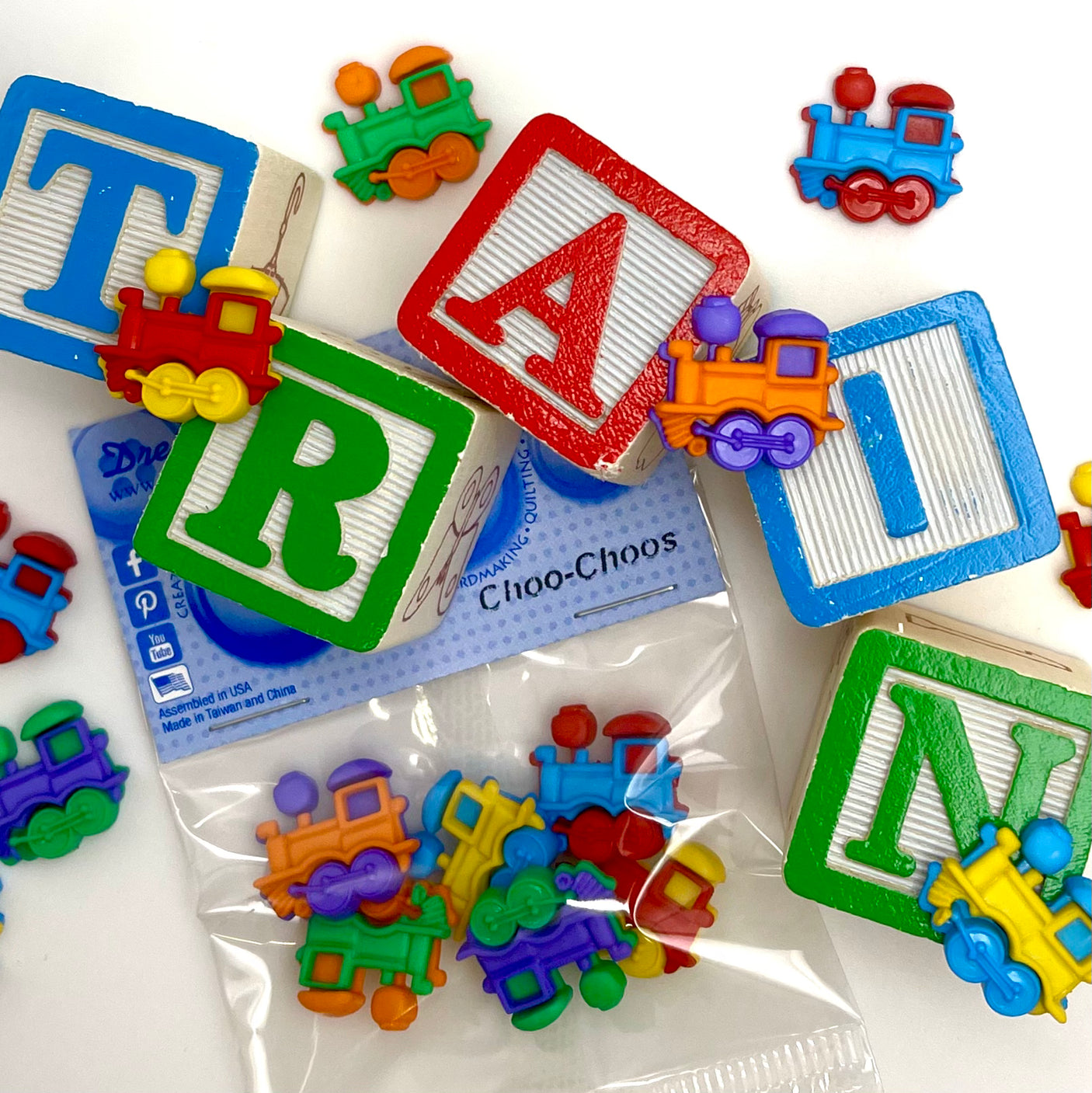Choo Choos Multi Color Train Engine Car Buttons
