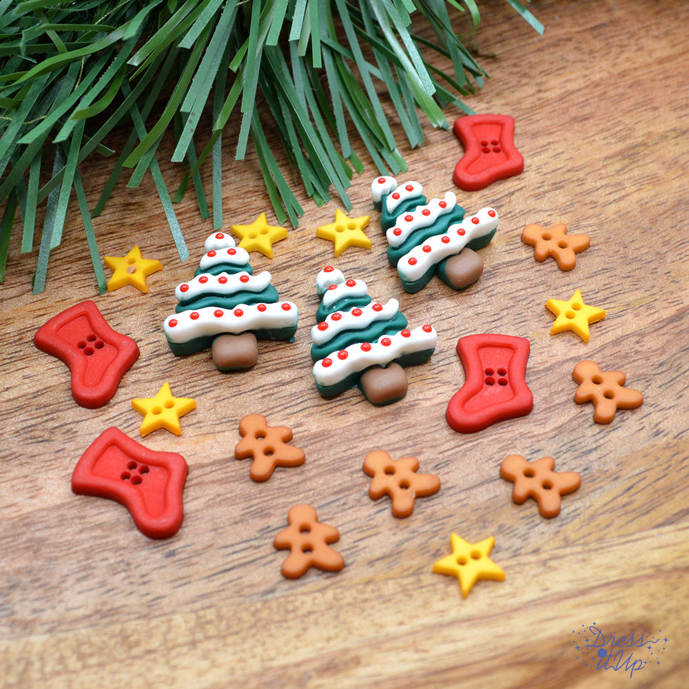 Rocking Around The Christmas Tree Holiday Themed Sew Thru Flat Back Buttons