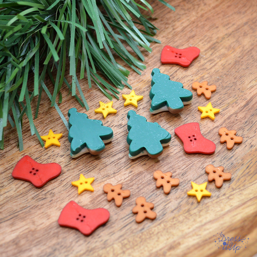 Rocking Around The Christmas Tree Holiday Themed Sew Thru Flat Back Buttons