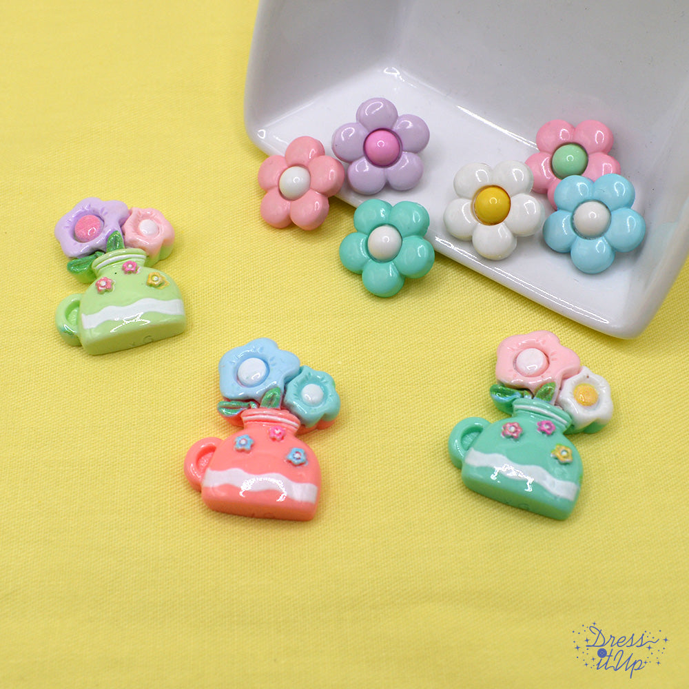 Serenity In Petals Flower Pots Shiny Flat Back Embellishments