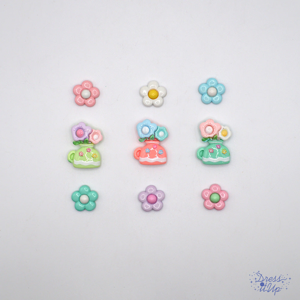 Serenity In Petals Flower Pots Shiny Flat Back Embellishments