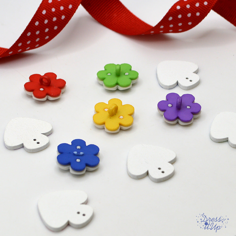 Shrooms and Blooms Multi Color Wood Mushroom and Flower Buttons