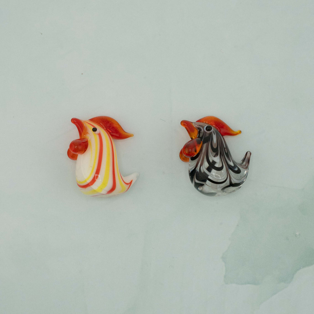 3D Lampwork Rooster Glass – 2 Piece Set