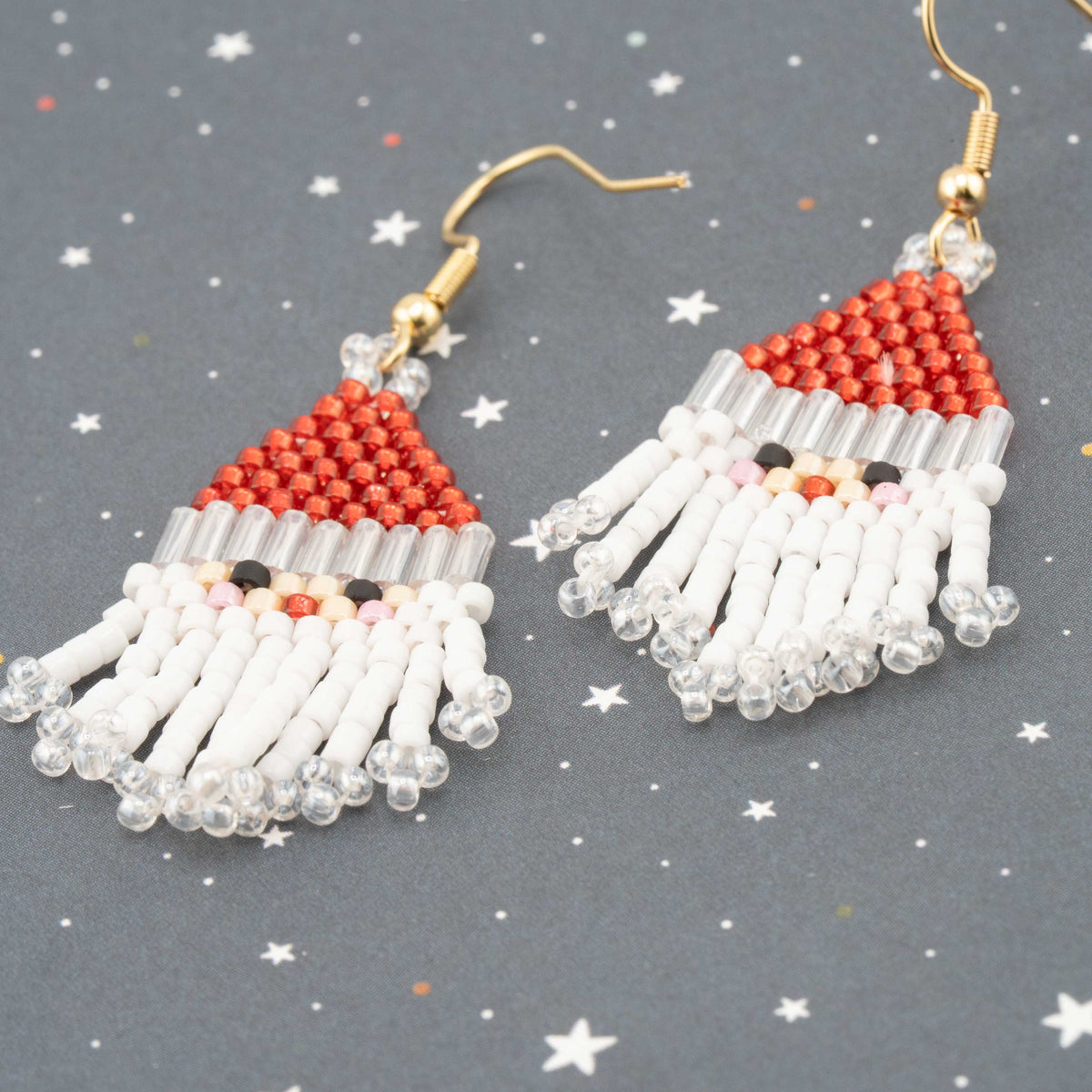 Seed Bead Santa Claus Dangle Earrings