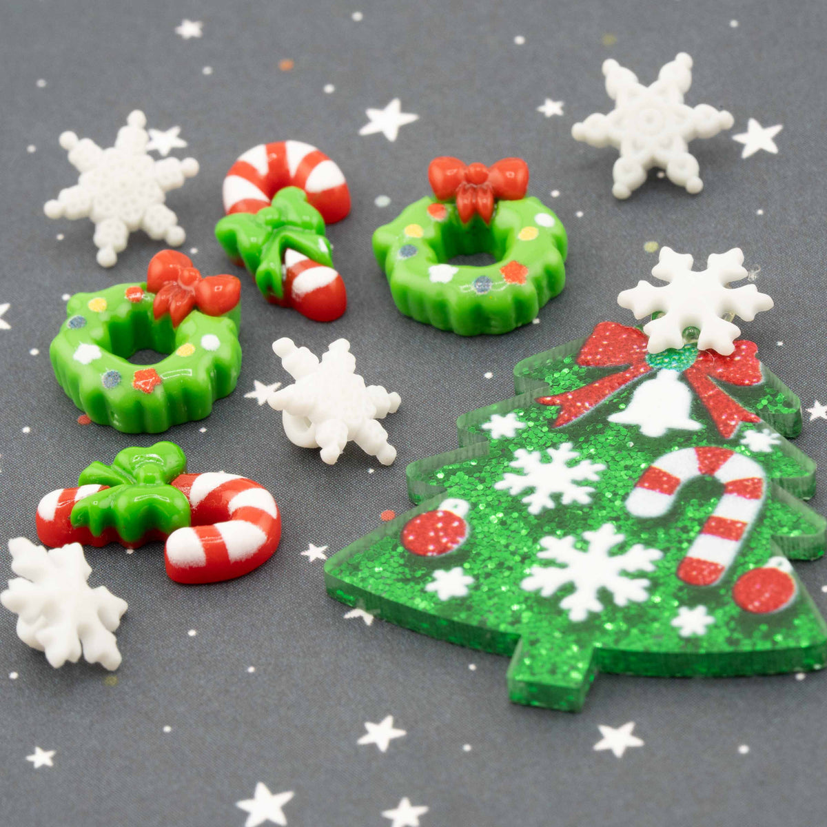 Christmas Cheer Resin & Glitter Flatback Craft Embellishments