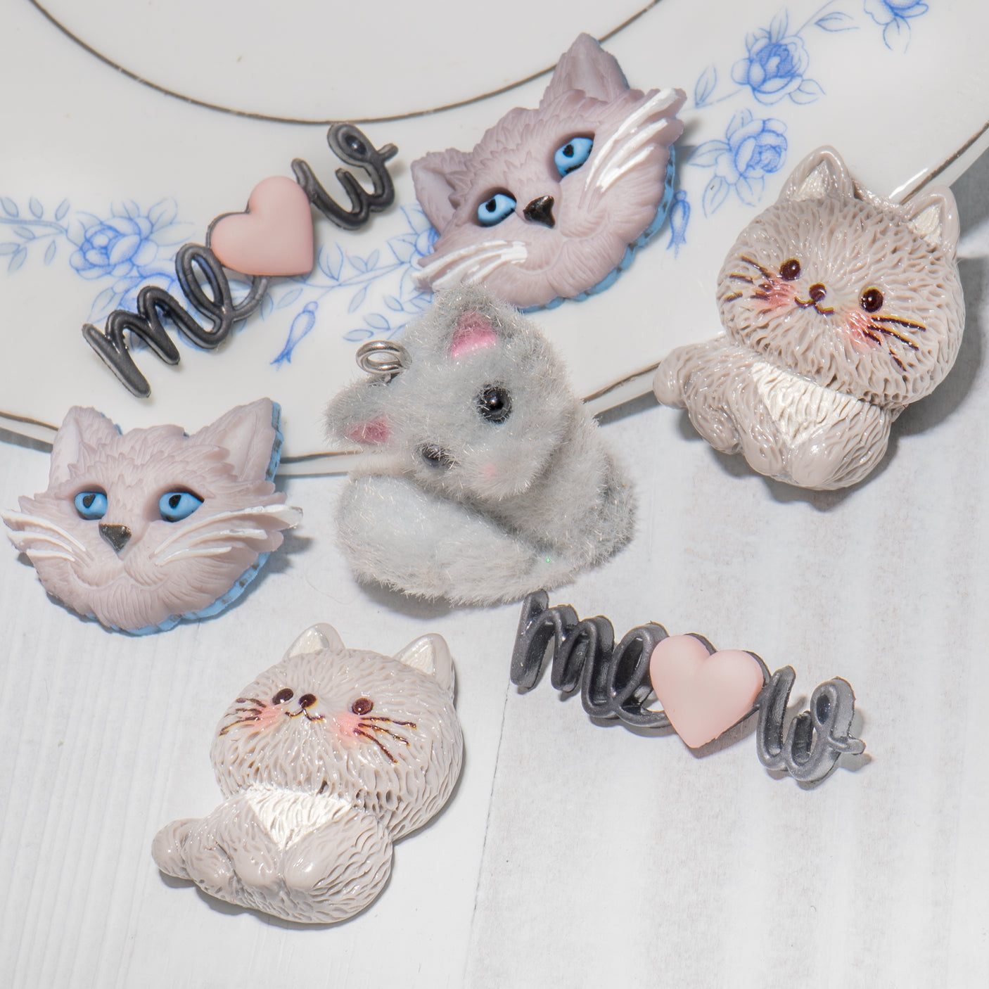 Silver Whisker Dreams Cat Embellishment Pack