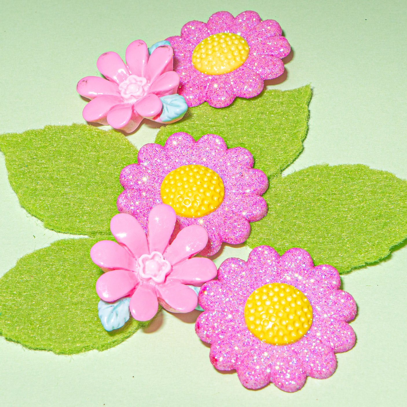 Pink Blossom & Green Leaf Embellishment Set