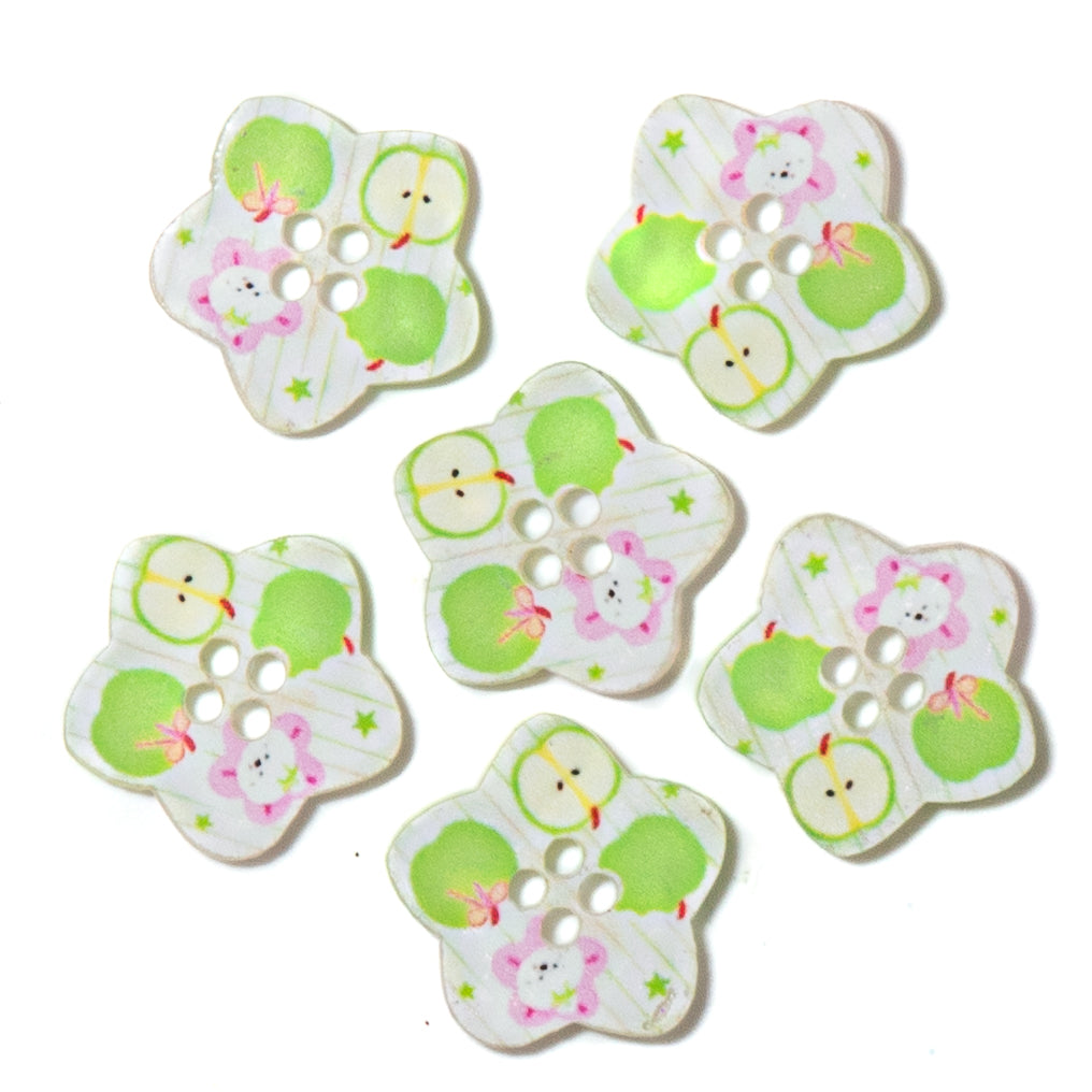 6-Piece Sew-Thru Buttons Apple Garden Print