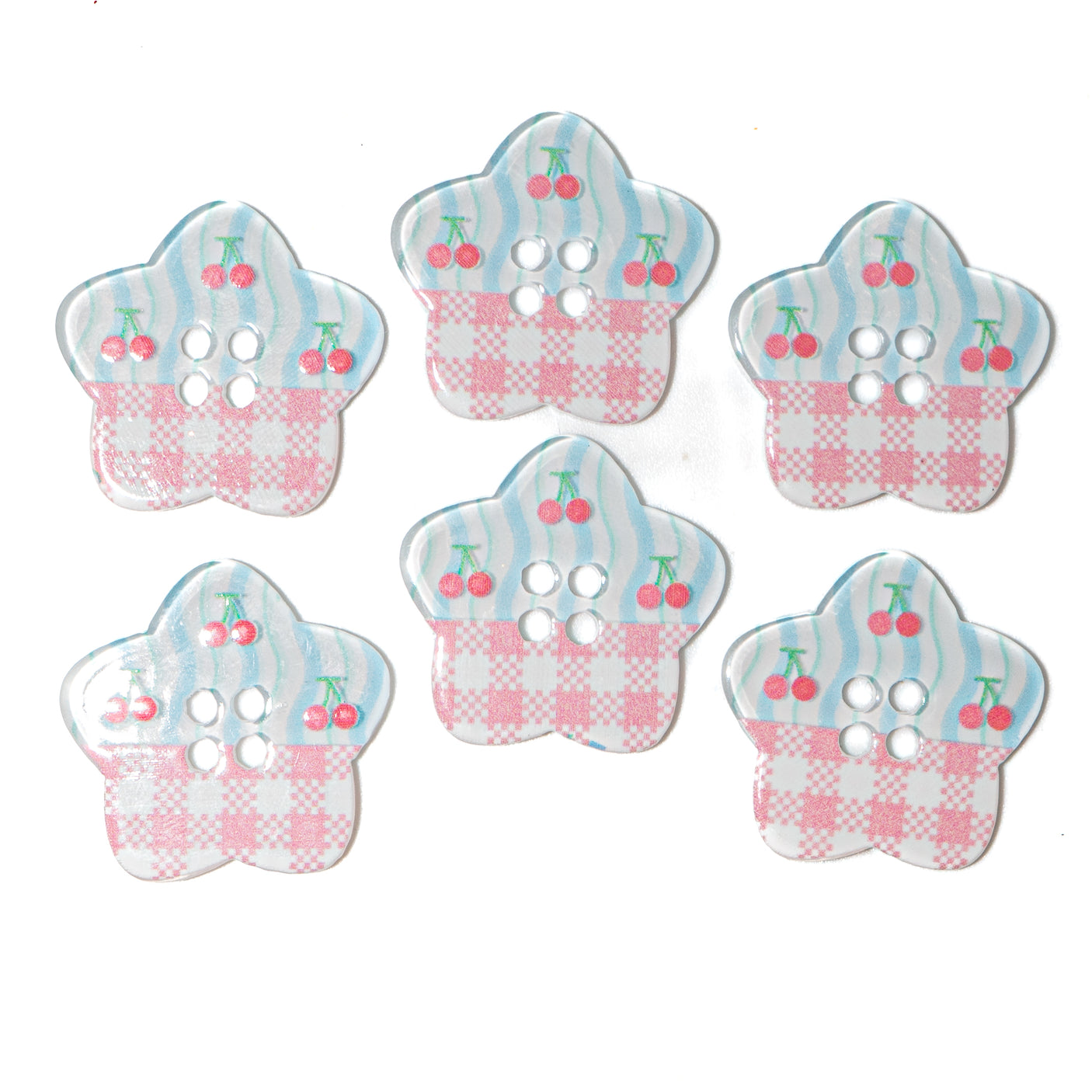6-Piece Sew-Thru Buttons Cherry Patchwork Stars