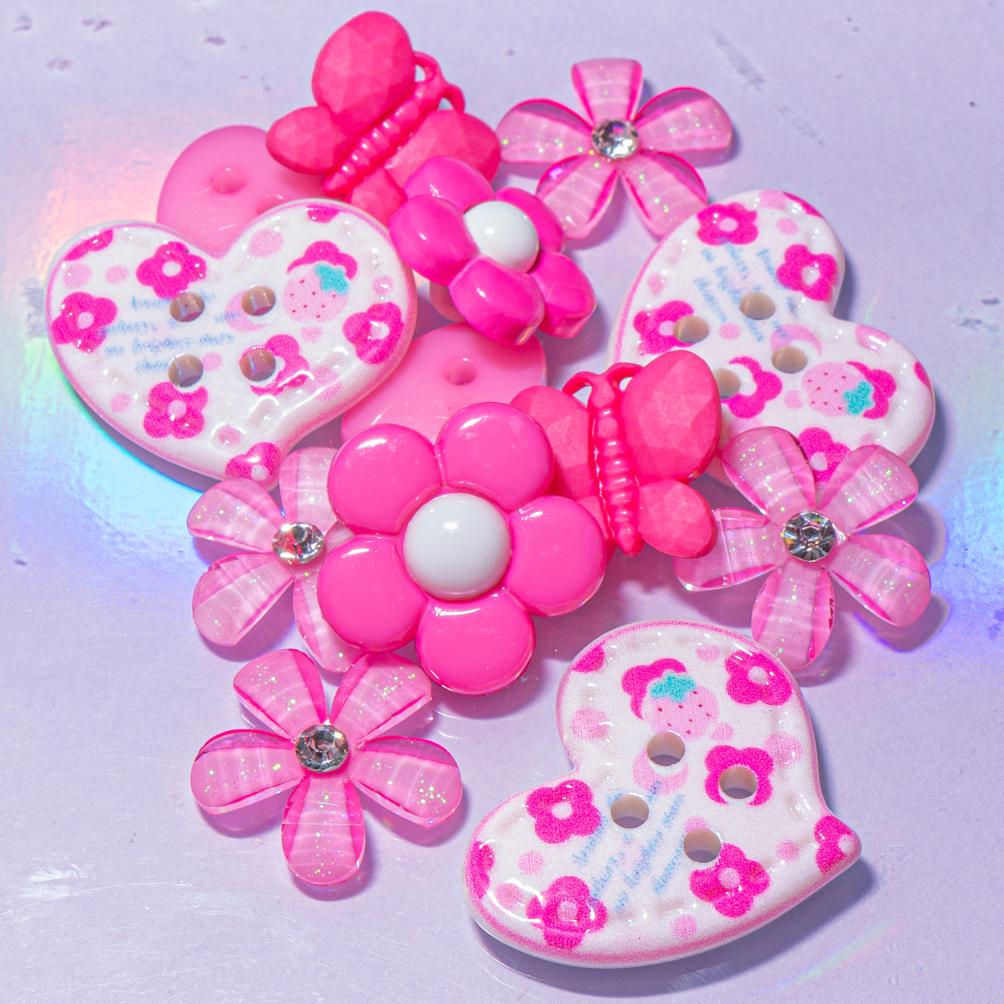 Pretty in Pink Sparkle Heart Embellishment Mix
