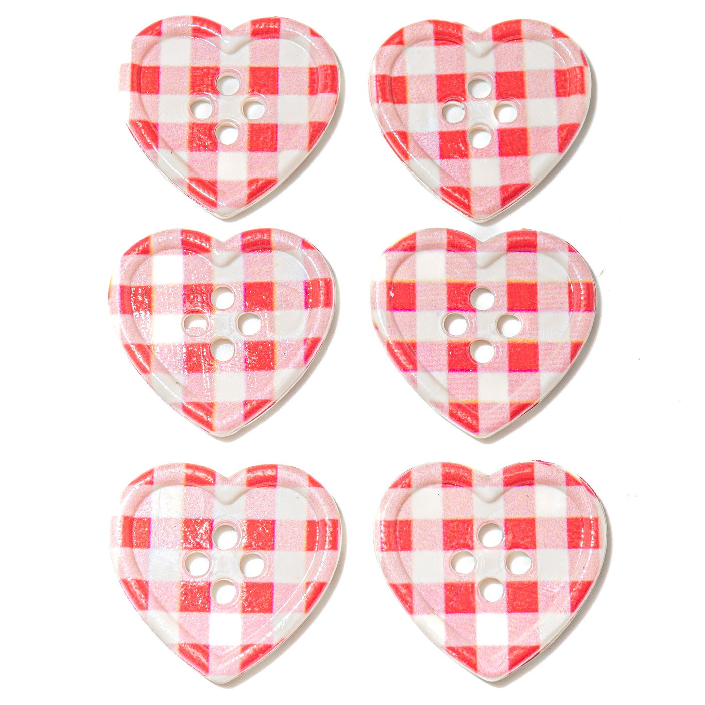 6-Piece Sew-Thru Buttons Classic Picnic Plaid Hearts
