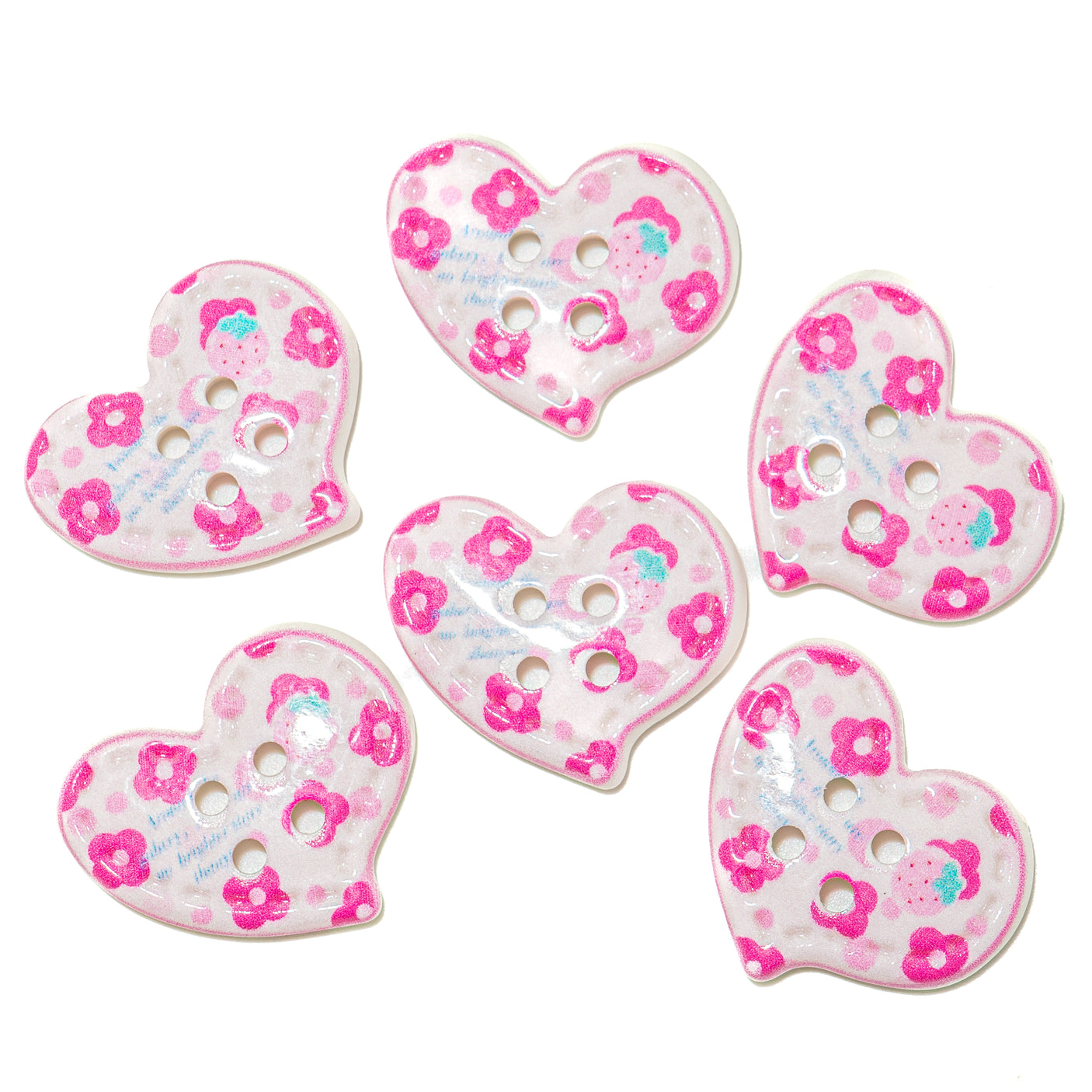 6-Piece Sew-Thru Buttons Vibrant Pink Hearts