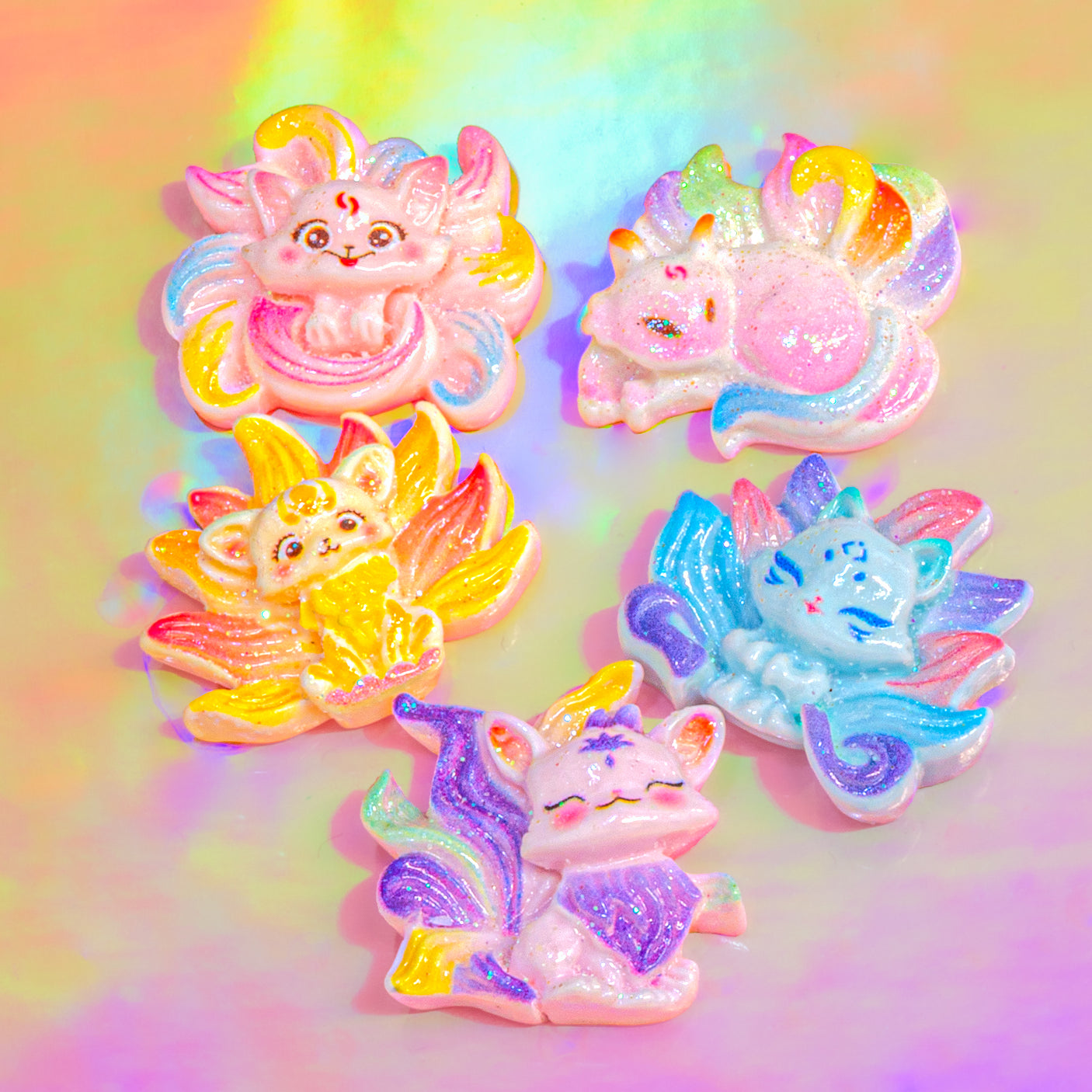Glitter Magic Foxes Resin Craft Embellishments