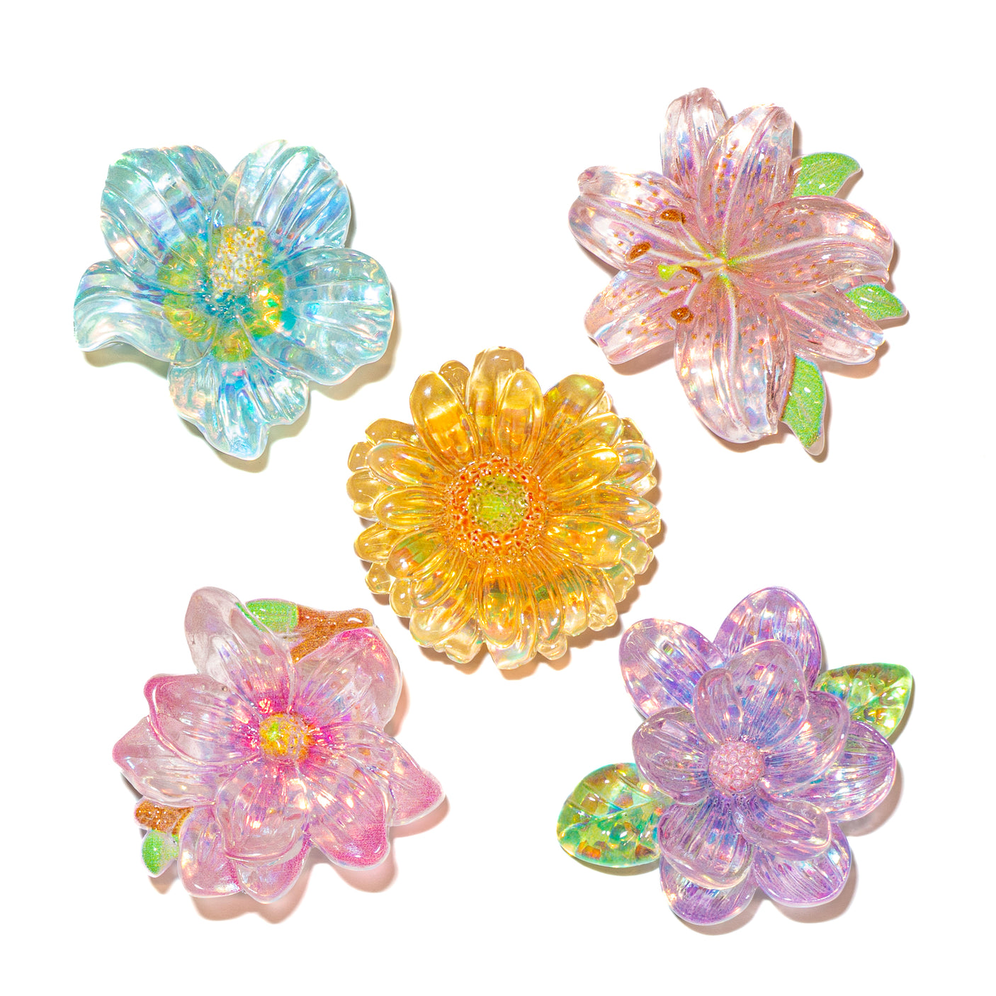 Tropical Glitter Bloom Resin Embellishments