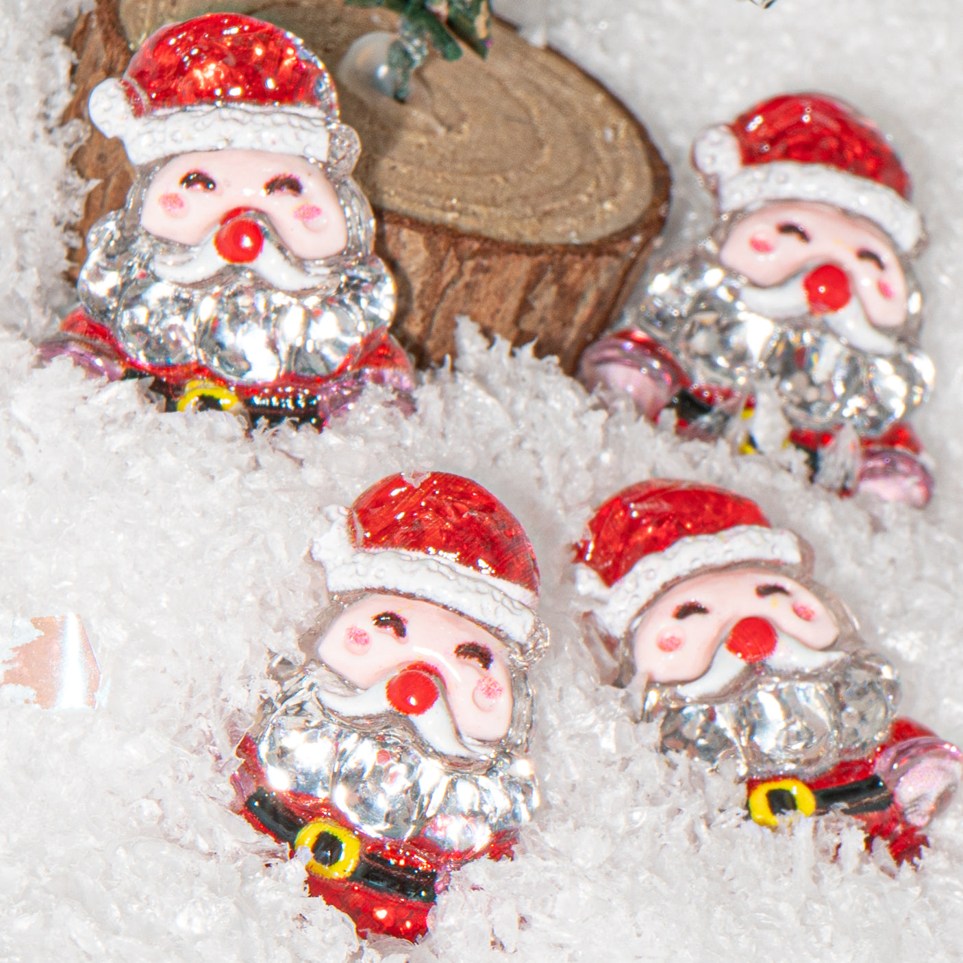Christmas Transparent Resin Flat Back Cabochons – Glitter Santa Shapes