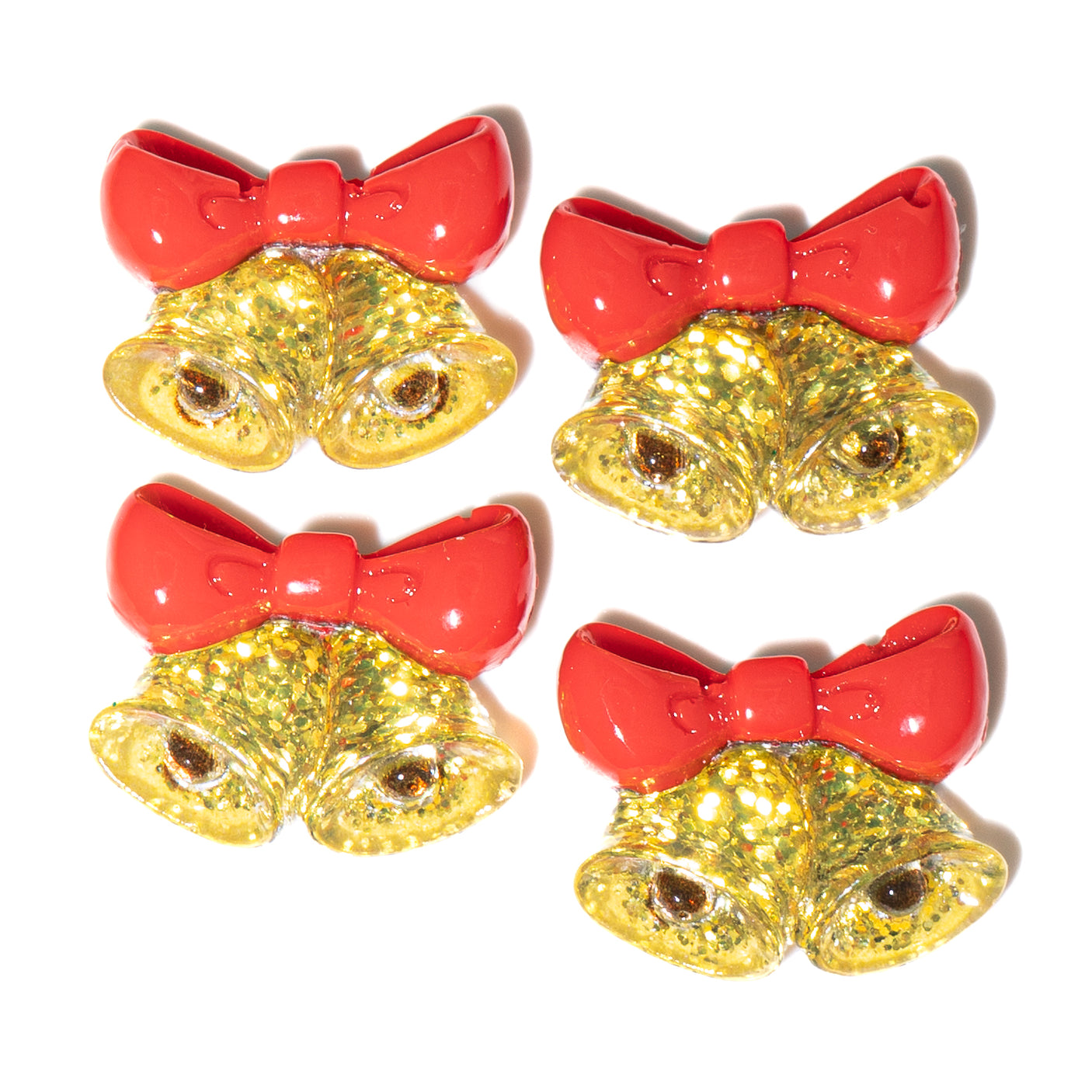 Christmas Transparent Resin Flat Back Cabochons – Glitter Bell Shapes