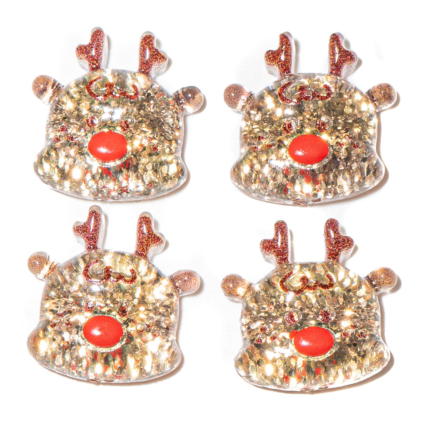 Christmas Transparent Resin Flat Back Cabochons – Glitter Reindeer Shapes