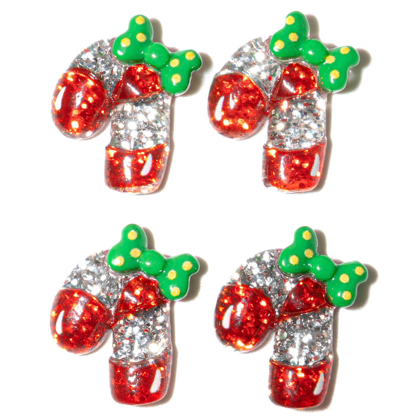 Christmas Transparent Resin Flat Back Cabochons – Glitter Candy Cane Shapes