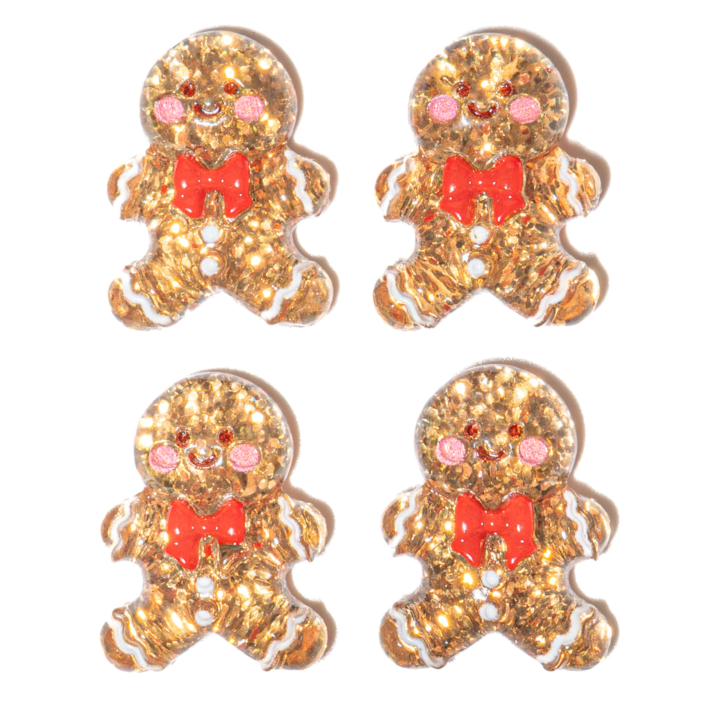 Christmas Transparent Resin Flat Back Cabochons – Glitter Gingerbread Shapes